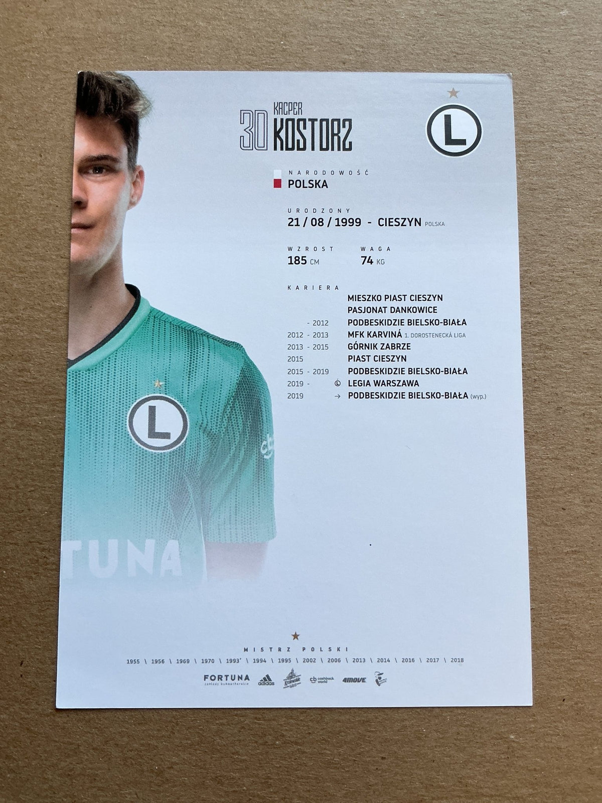 Kacper Kostorz, Poland 🇵🇱 Legia Warszawa 2019/20 hand signed - Autographs-World