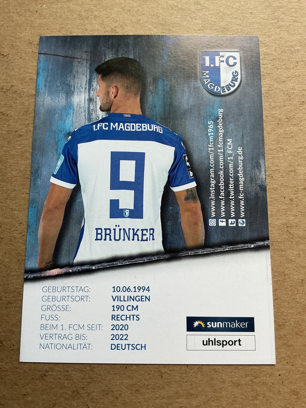 Kai Brünker, Germany 🇩🇪 1.FC Magdeburg 2020/21 hand signed - Autographs-World