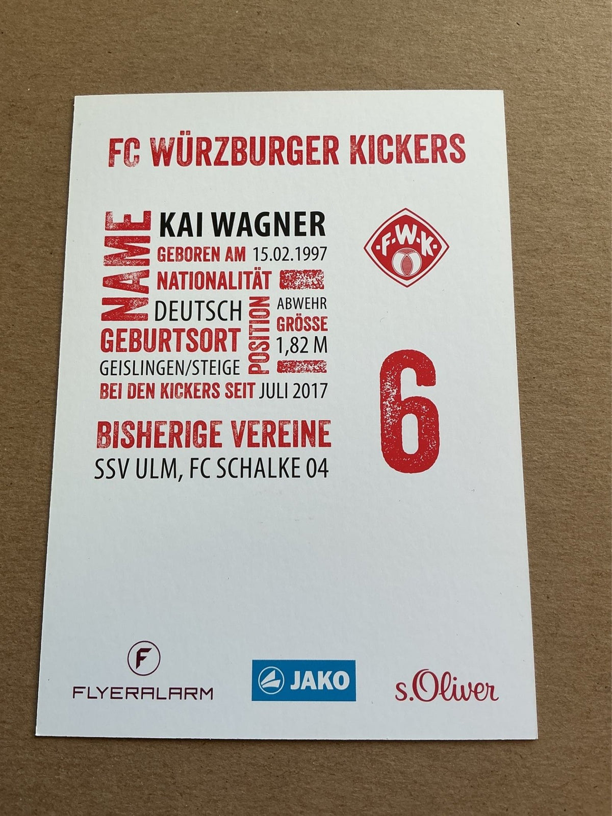Kai Wagner, Germany 🇩🇪 FC Würzburger Kickers 2017/18 hand signed - Autographs-World
