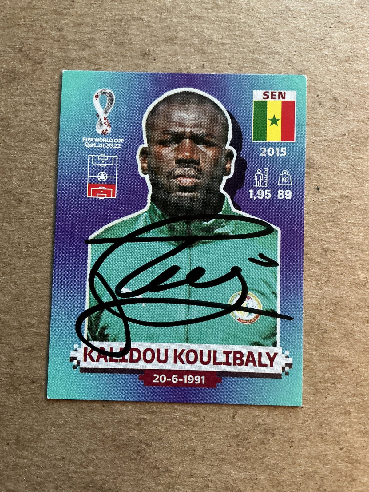 Kalidou Koulibaly, Senegal 🇸🇳 FIFA World Cup 2022 Panini hand signed - Autographs-World