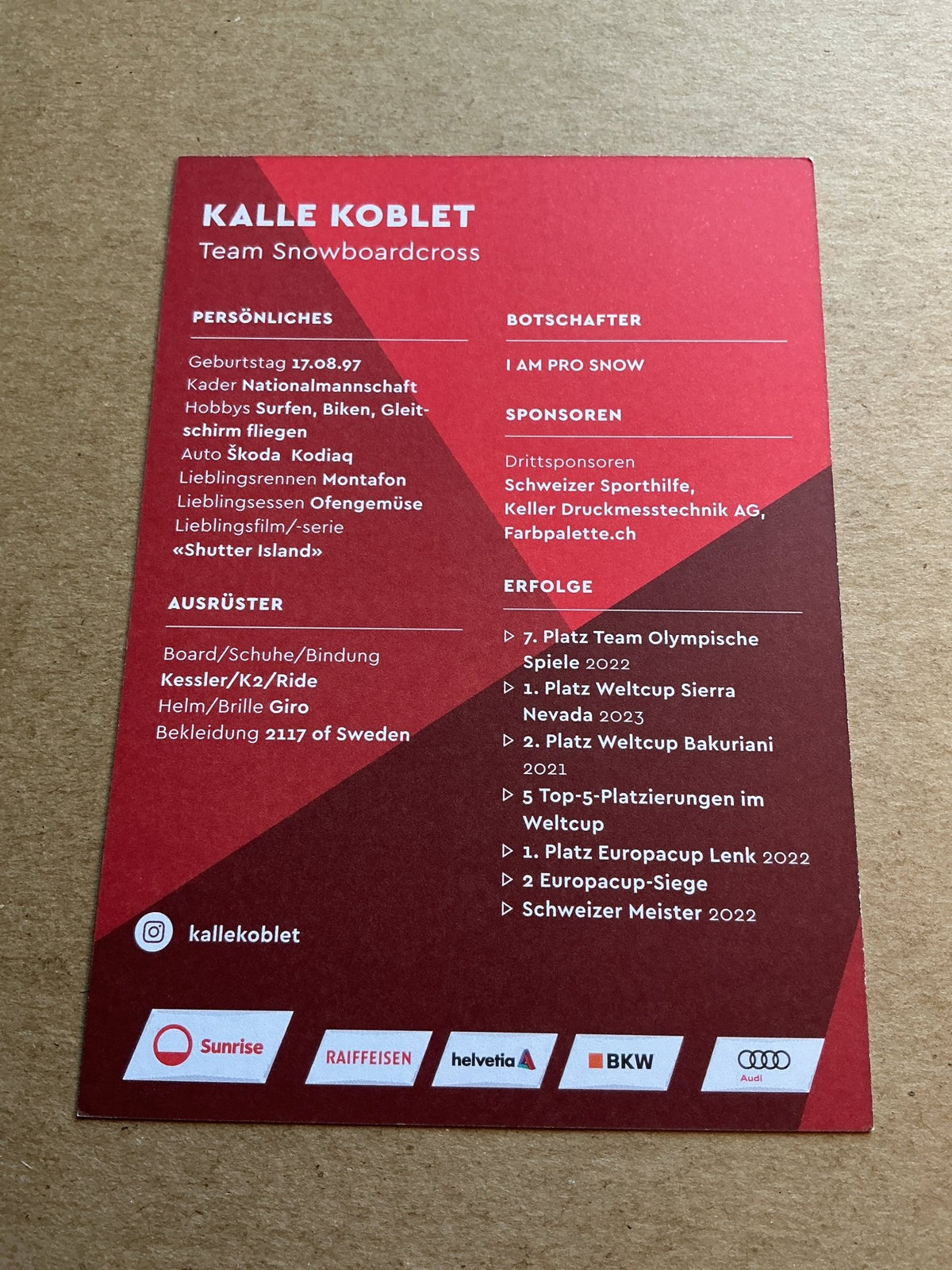 Kalle Koblet, Switzerland 🇨🇭Snowboard Winter Sports 2024/25 hand signed - Autographs-World