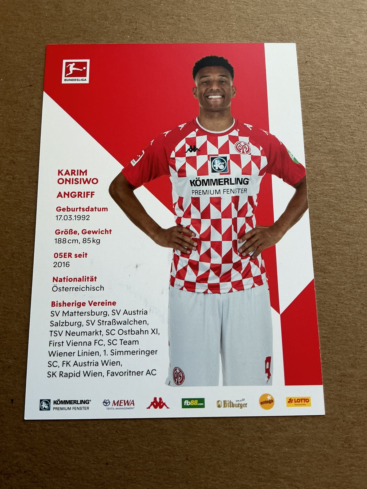 Karim Onisiwo, Austria 🇦🇹 FSV Mainz 05 2021/22 hand signed - Autographs-World