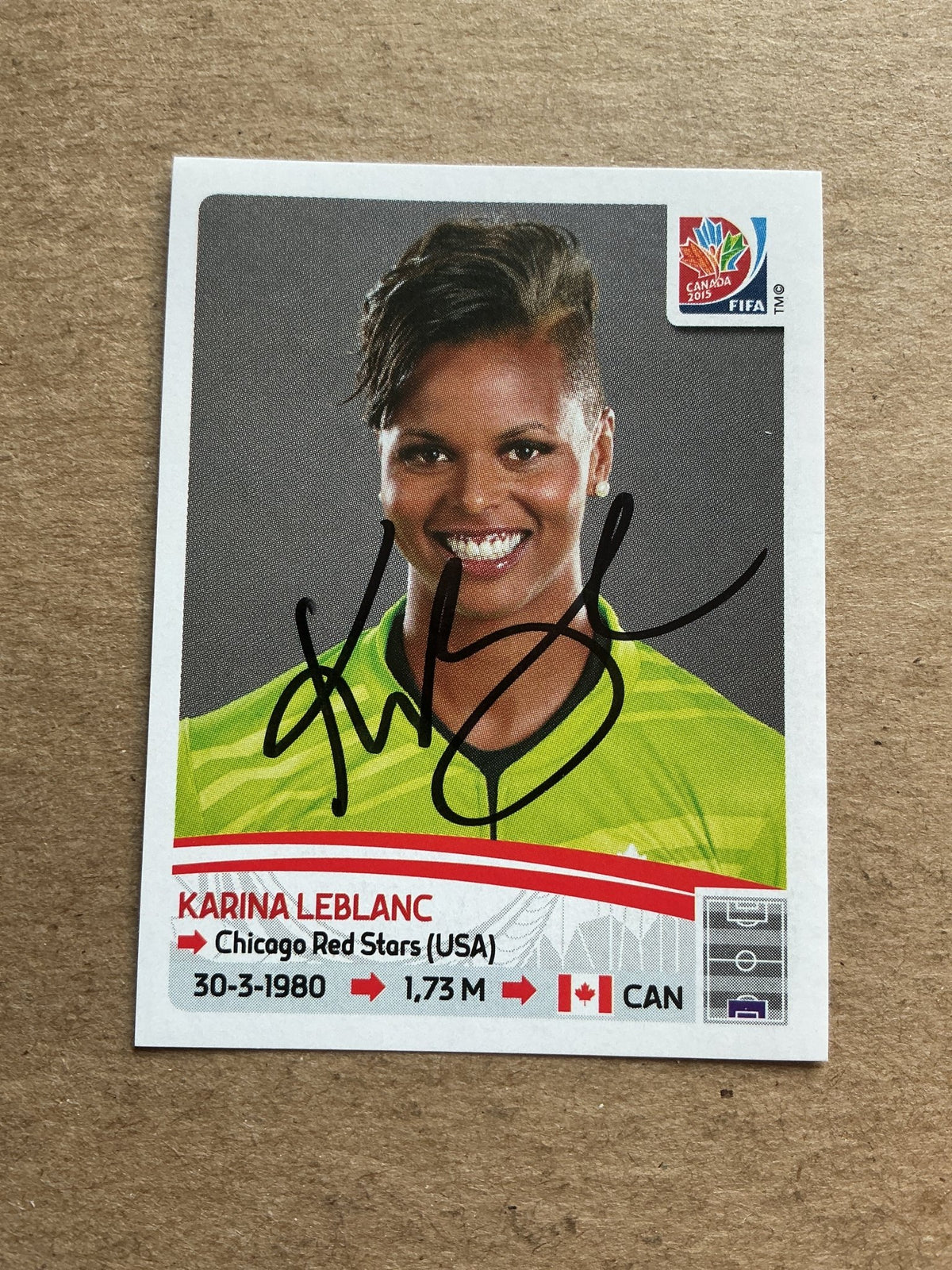 Karina Leblanc, Canada 🇨🇦 FIFA Women’s World Cup 2015 Panini hand signed - Autographs-World