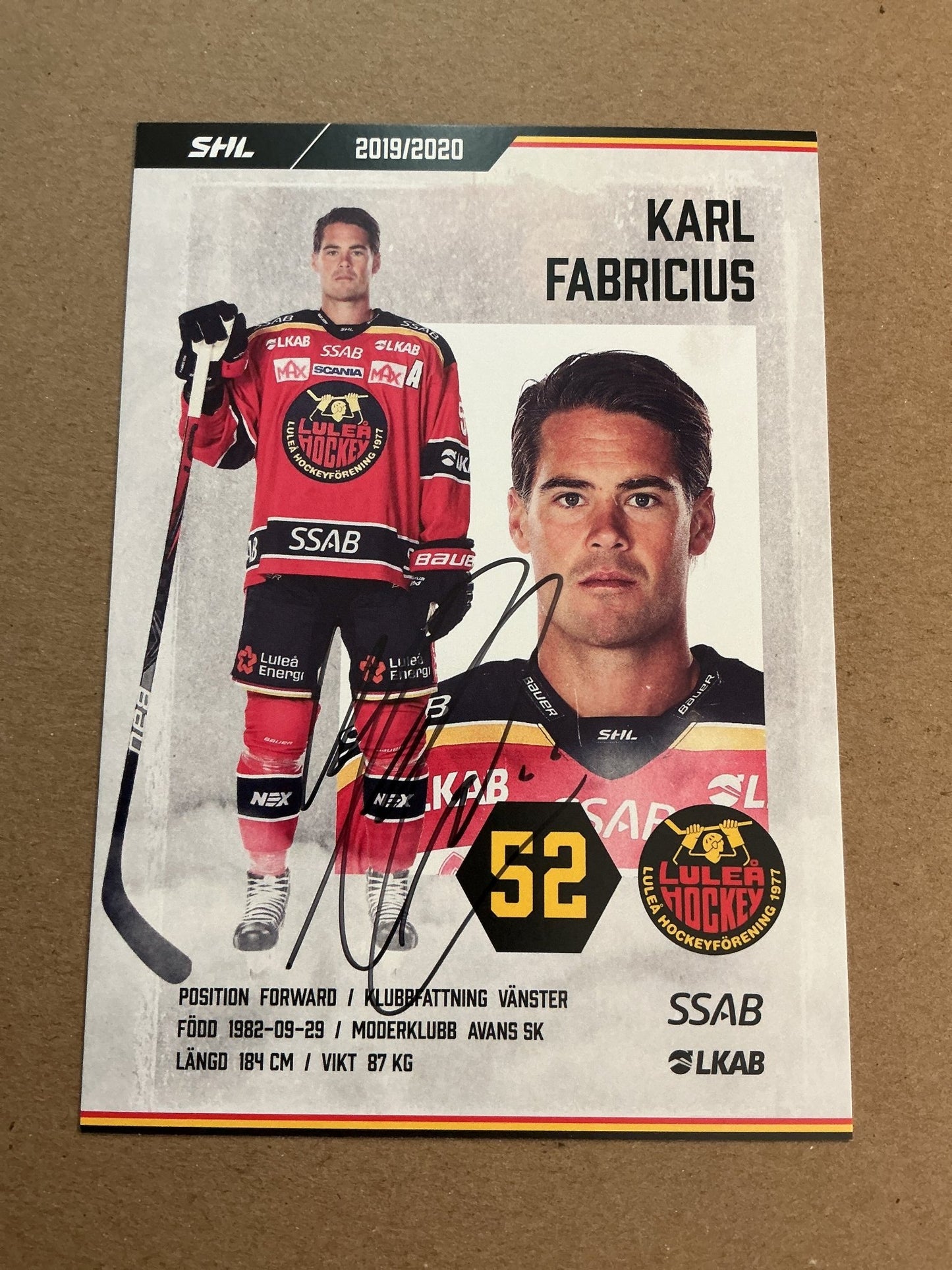 Karl Fabricius, Sweden 🇸🇪 Luleå Hockey 2019/20 hand signed - Autographs-World