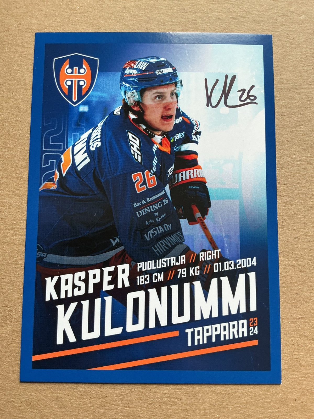 Kasper Kulonummi, Finland 🇫🇮 Tappara Tampere 2023/24 hand signed - Autographs-World