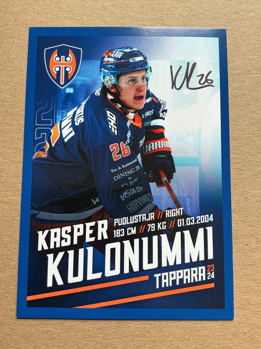 Kasper Kulonummi, Finland 🇫🇮 Tappara Tampere 2023/24 hand signed - Autographs-World