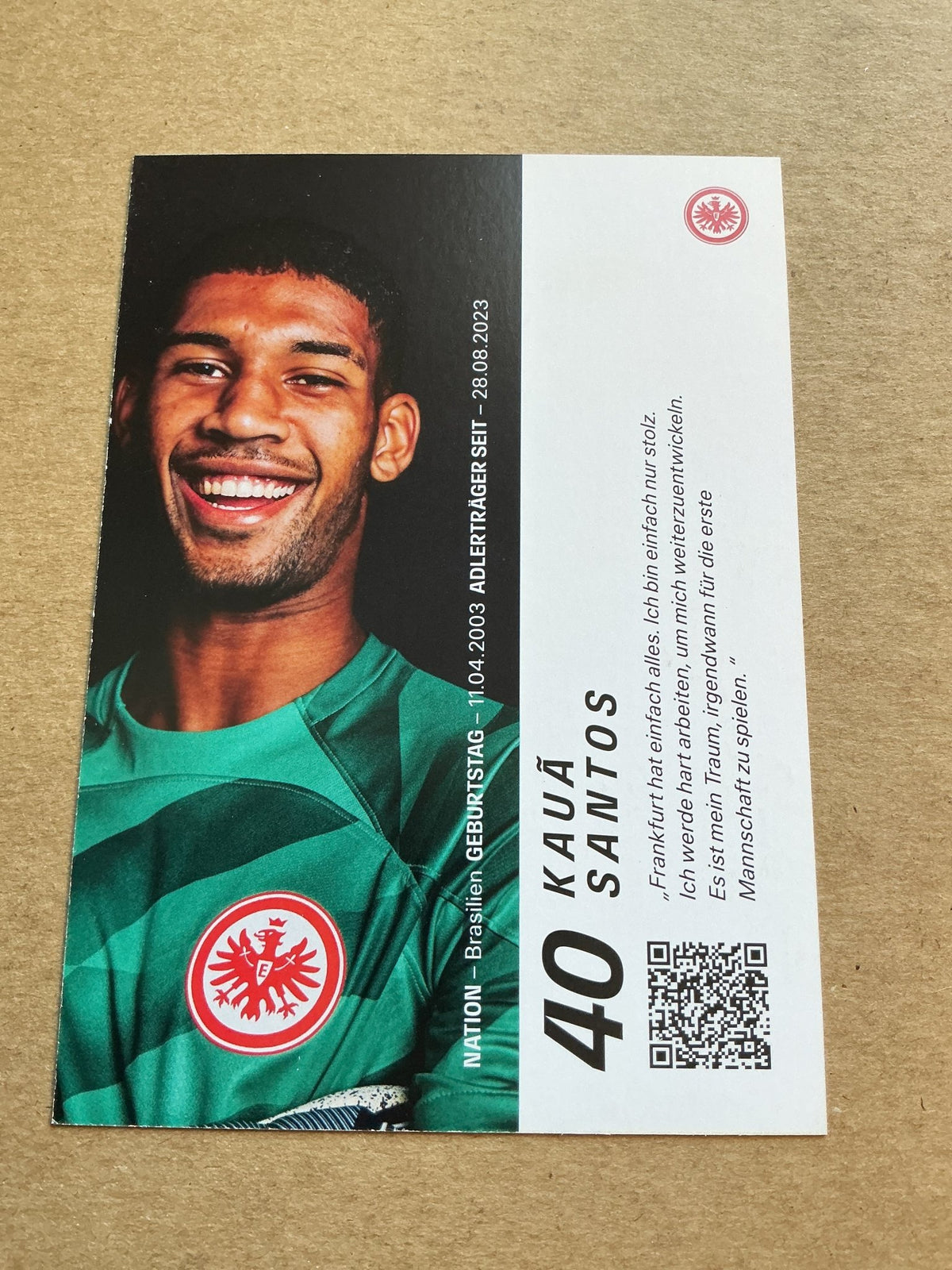 Kaua Santos, Brazil 🇧🇷 Eintracht Frankfurt 2023/24 hand signed - Autographs-World