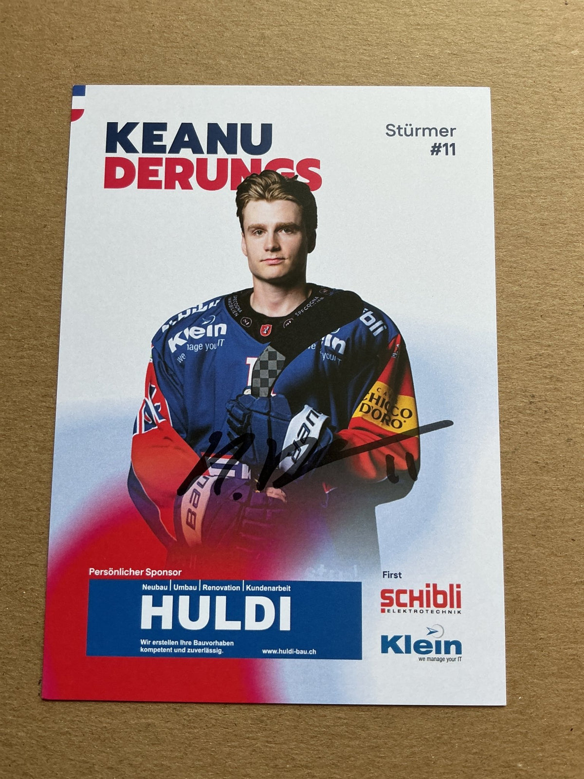 Keanu Derungs, Switzerland 🇨🇭 EHC Kloten 2025/26 hand signed - Autographs-World