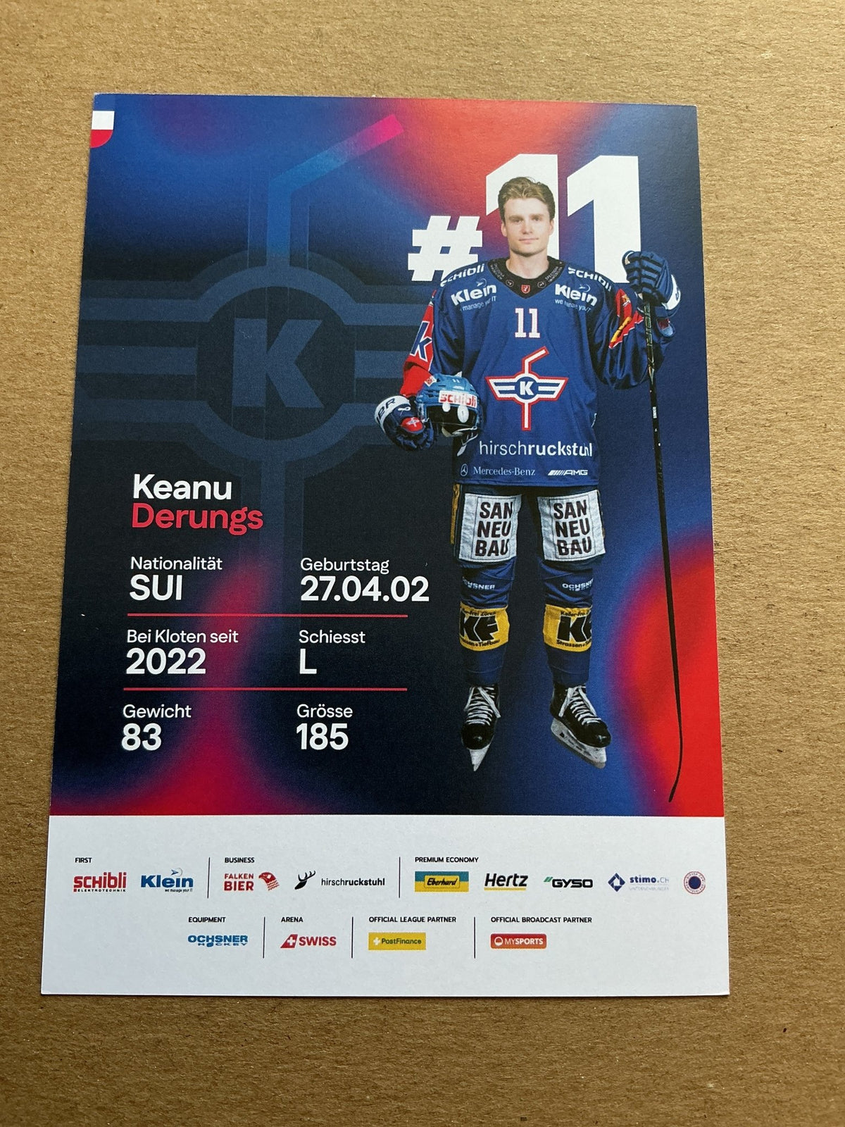 Keanu Derungs, Switzerland 🇨🇭 EHC Kloten 2025/26 hand signed - Autographs-World