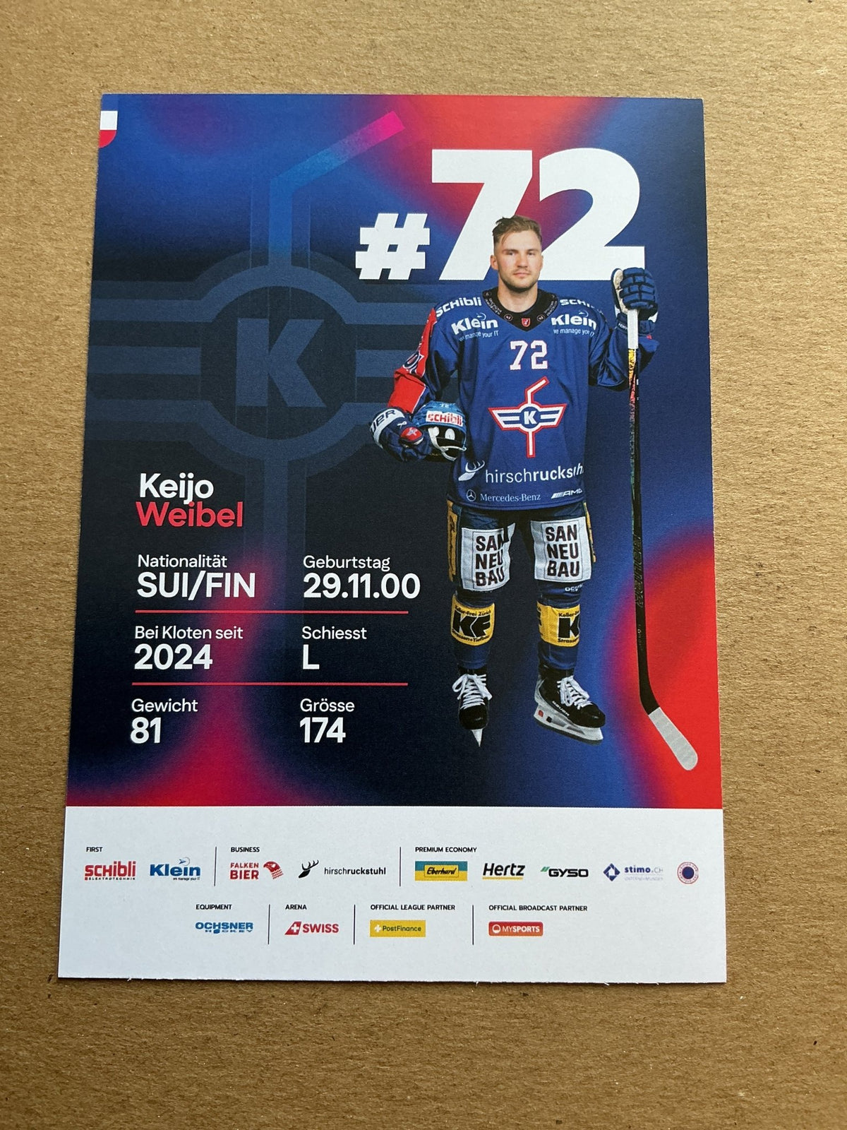 Keijo Weibel, Switzerland 🇨🇭 EHC Kloten 2025/26 hand signed - Autographs-World