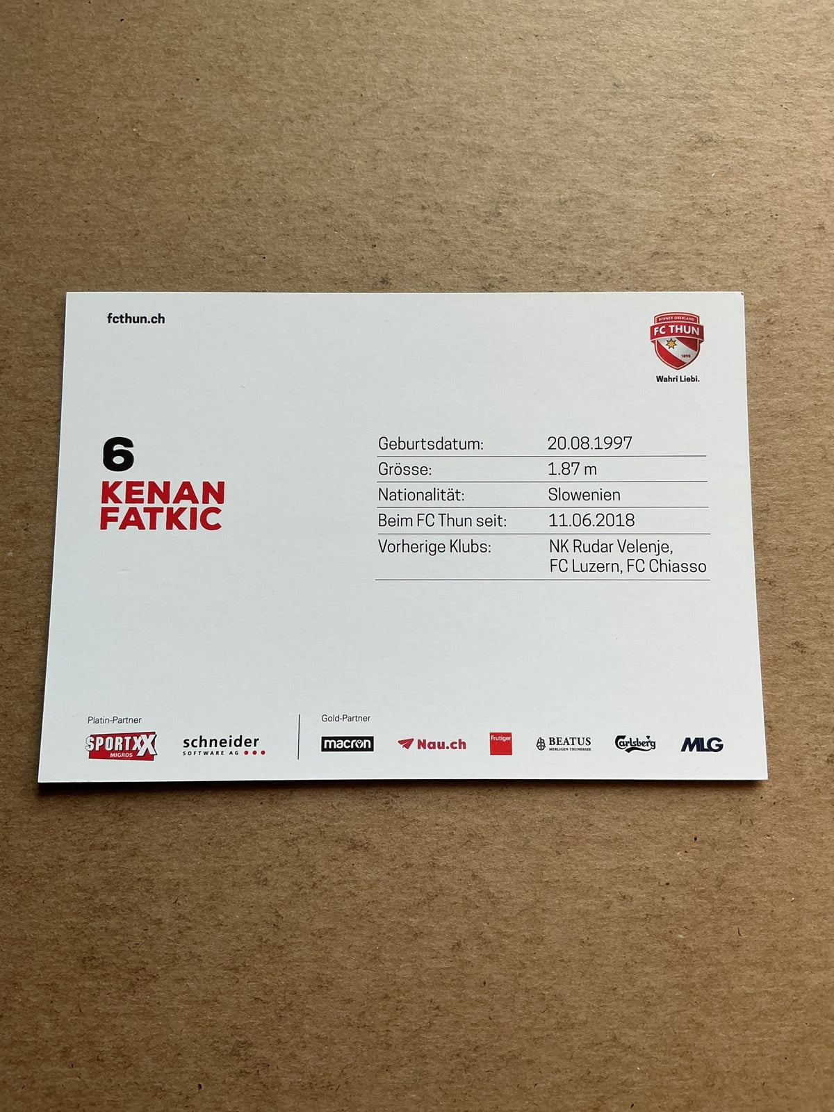 Kenan Fatkic, Slovenia 🇸🇮 FC Thun 2020/21 hand signed - Autographs-World