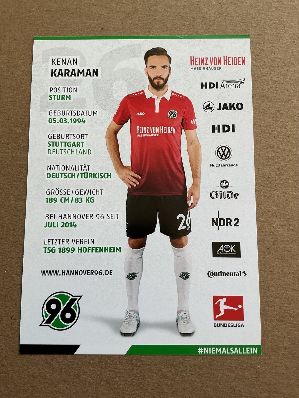 Kenan Karaman, Germany 🇩🇪 Hannover 96 2017/18 hand signed - Autographs-World