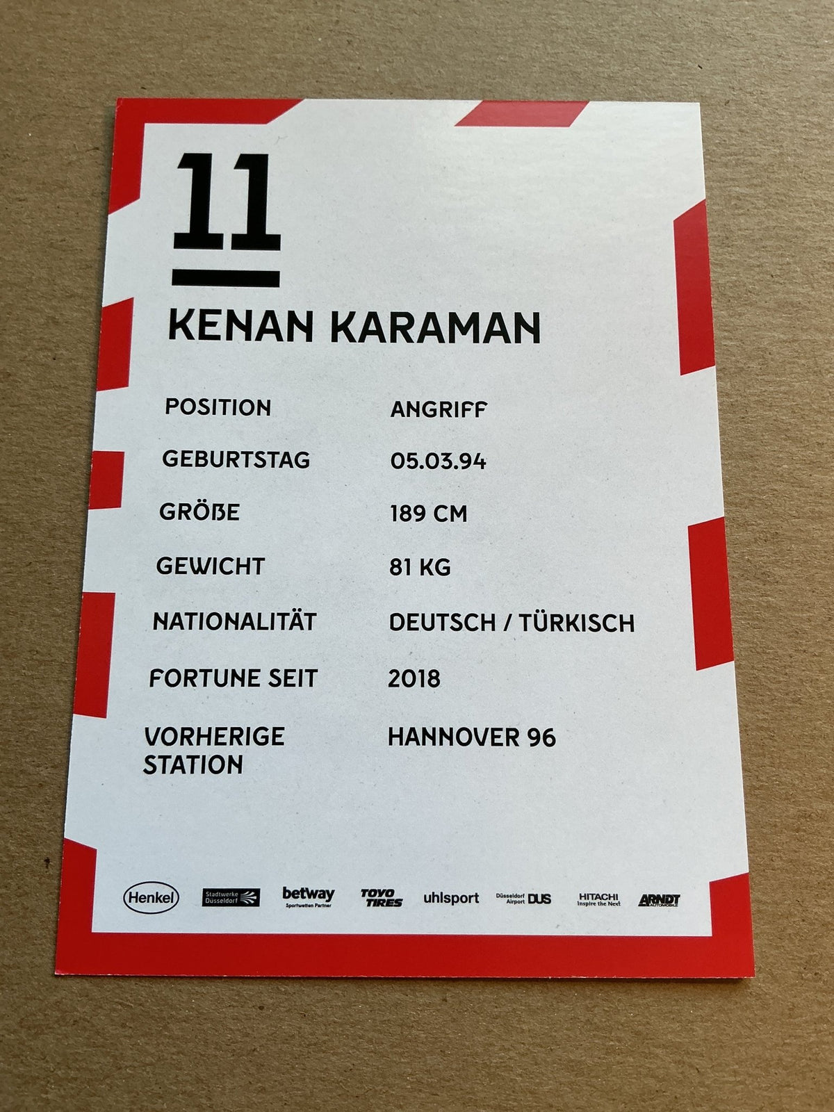 Kenan Karaman, Türkiye 🇹🇷 Fortuna Düsseldorf 2019/20 hand signed - Autographs-World