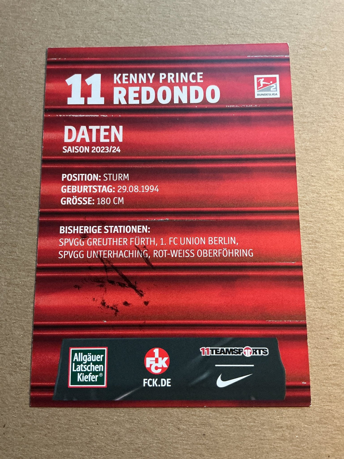 Kenny Prince Redondo, Germany 🇩🇪 1.FC Kaiserslautern 2023/24 hand signed - Autographs-World