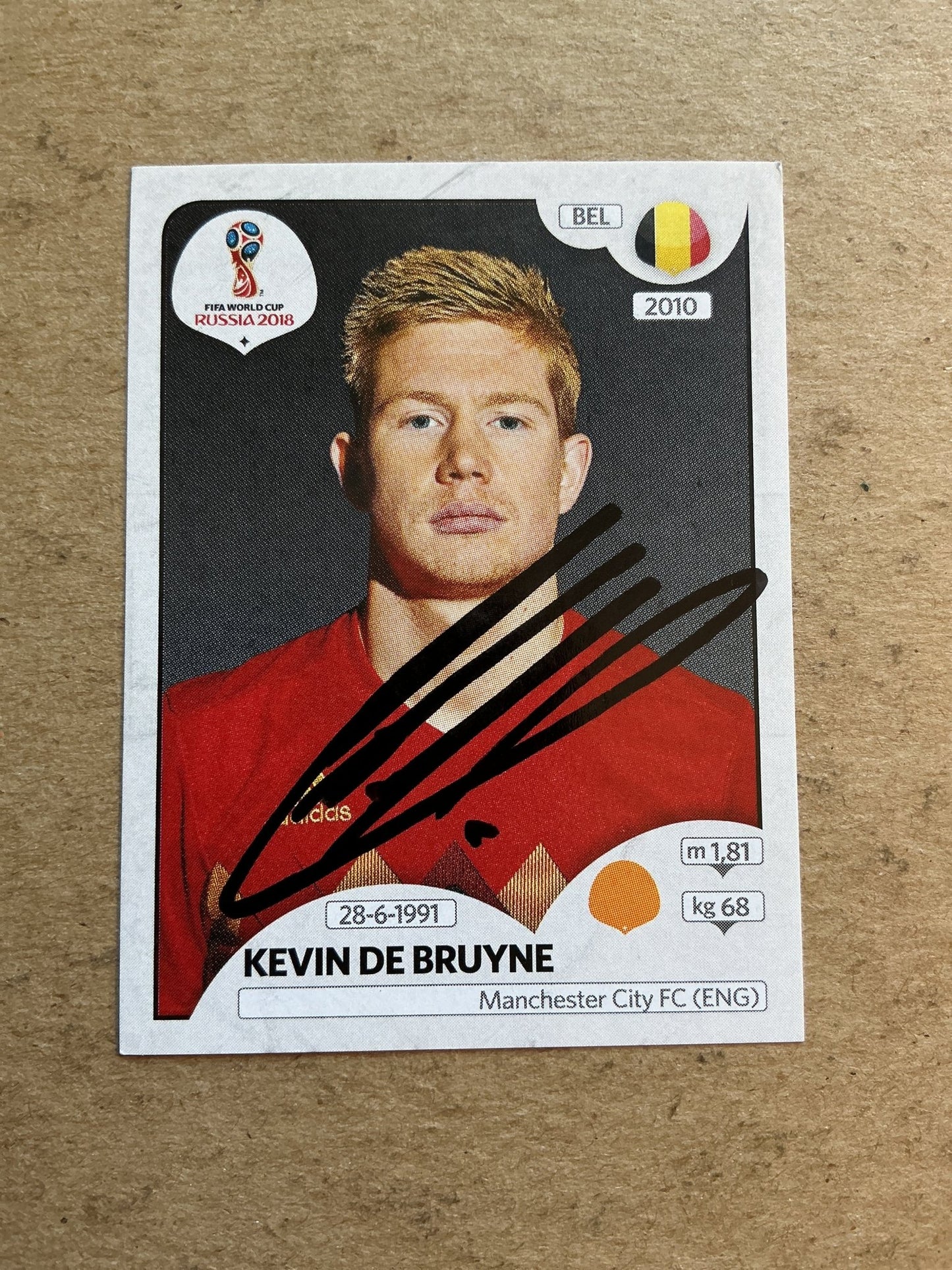 Kevin De Bruyne, Belgium 🇧🇪 FIFA World Cup 2018 Panini hand signed - Autographs-World