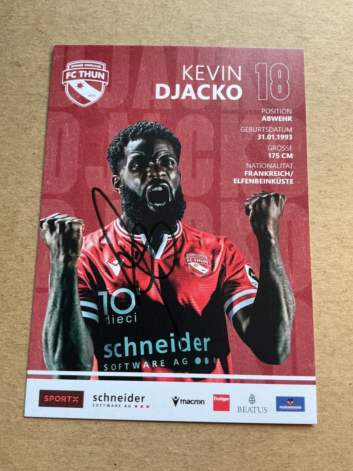 Kevin Djacko, France 🇫🇷 FC Thun 2023/24 hand signed - Autographs-World