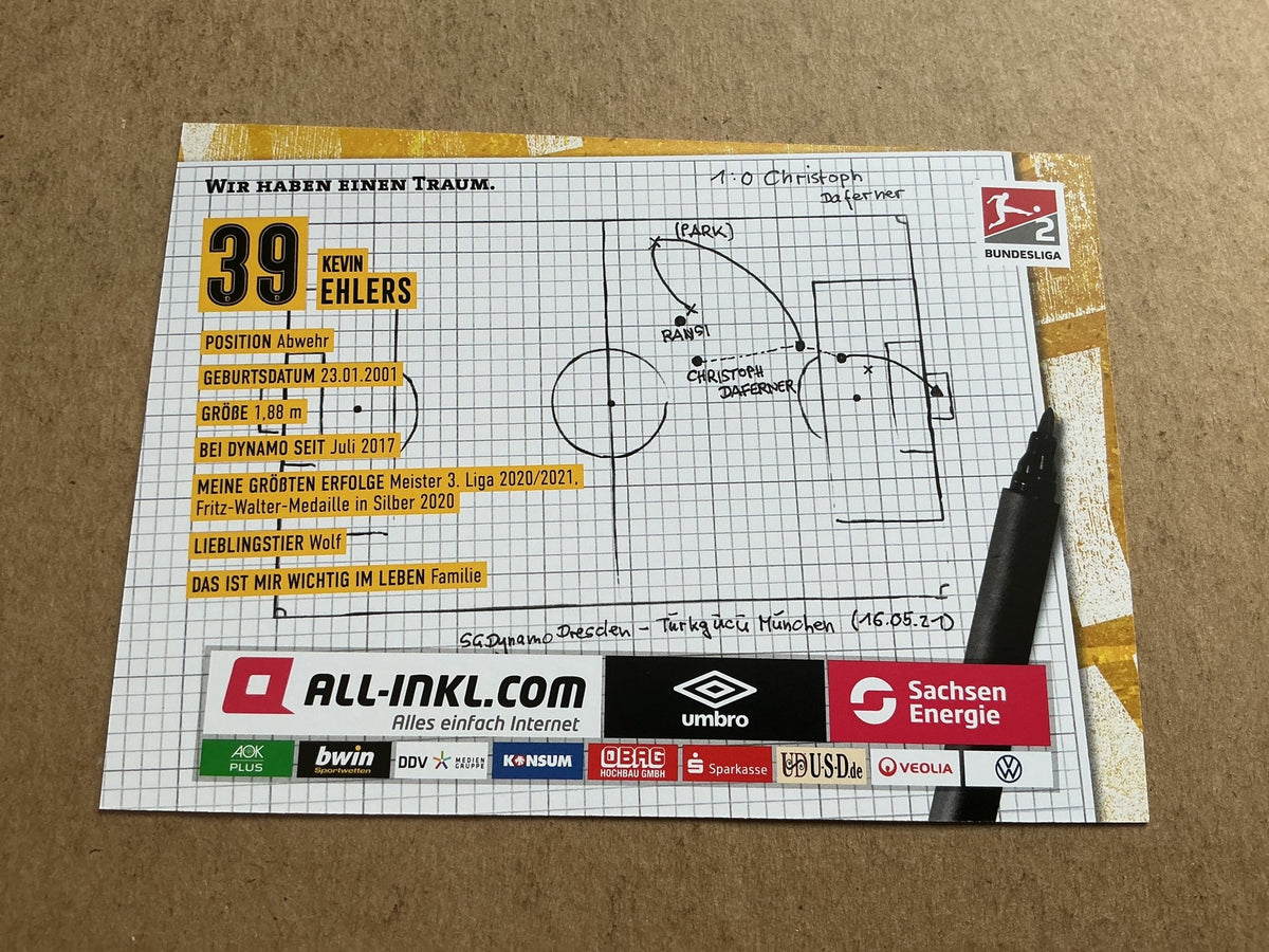 Kevin Ehlers, Germany 🇩🇪 Dynamo Dresden 2021/22 hand signed - Autographs-World