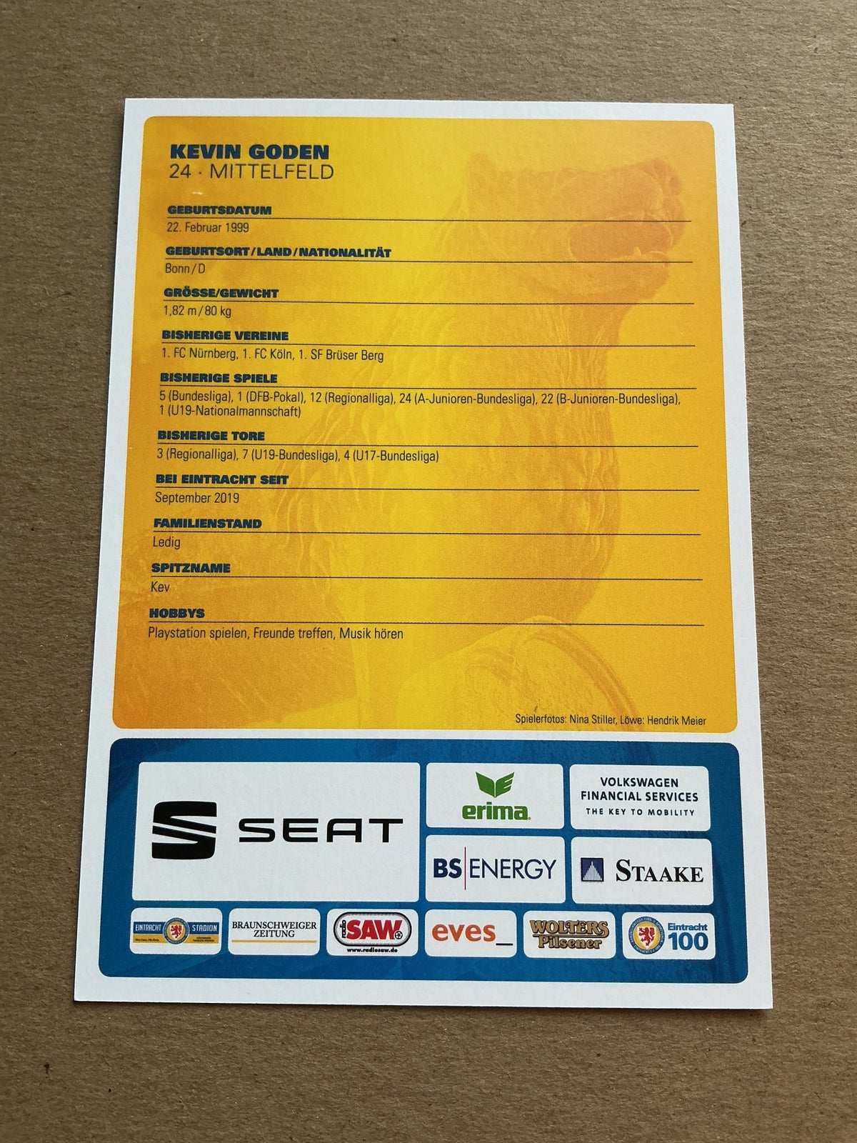 Kevin Goden, Germany 🇩🇪 Eintracht Braunschweig 2019/20 hand signed - Autographs-World