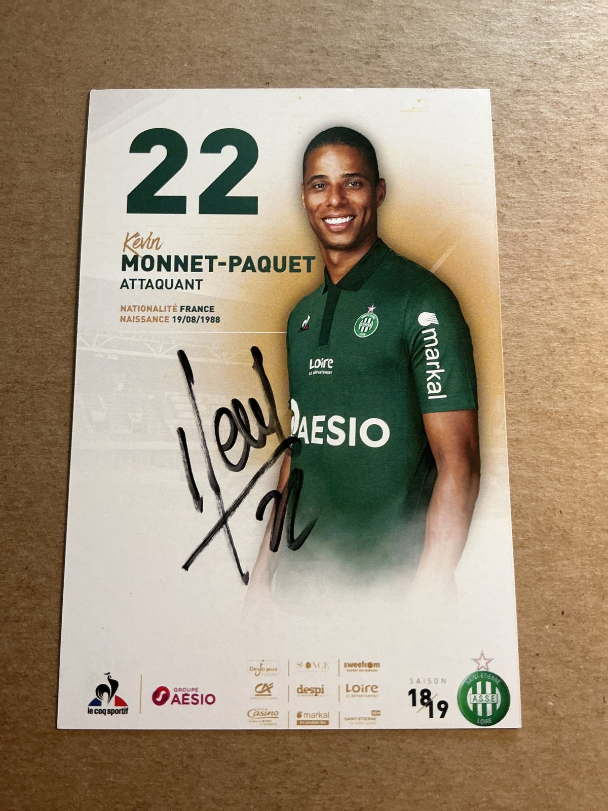 Kevin Monnet-Paquet, France 🇫🇷 AS Saint-Etienne 2018/19 hand signed - Autographs-World