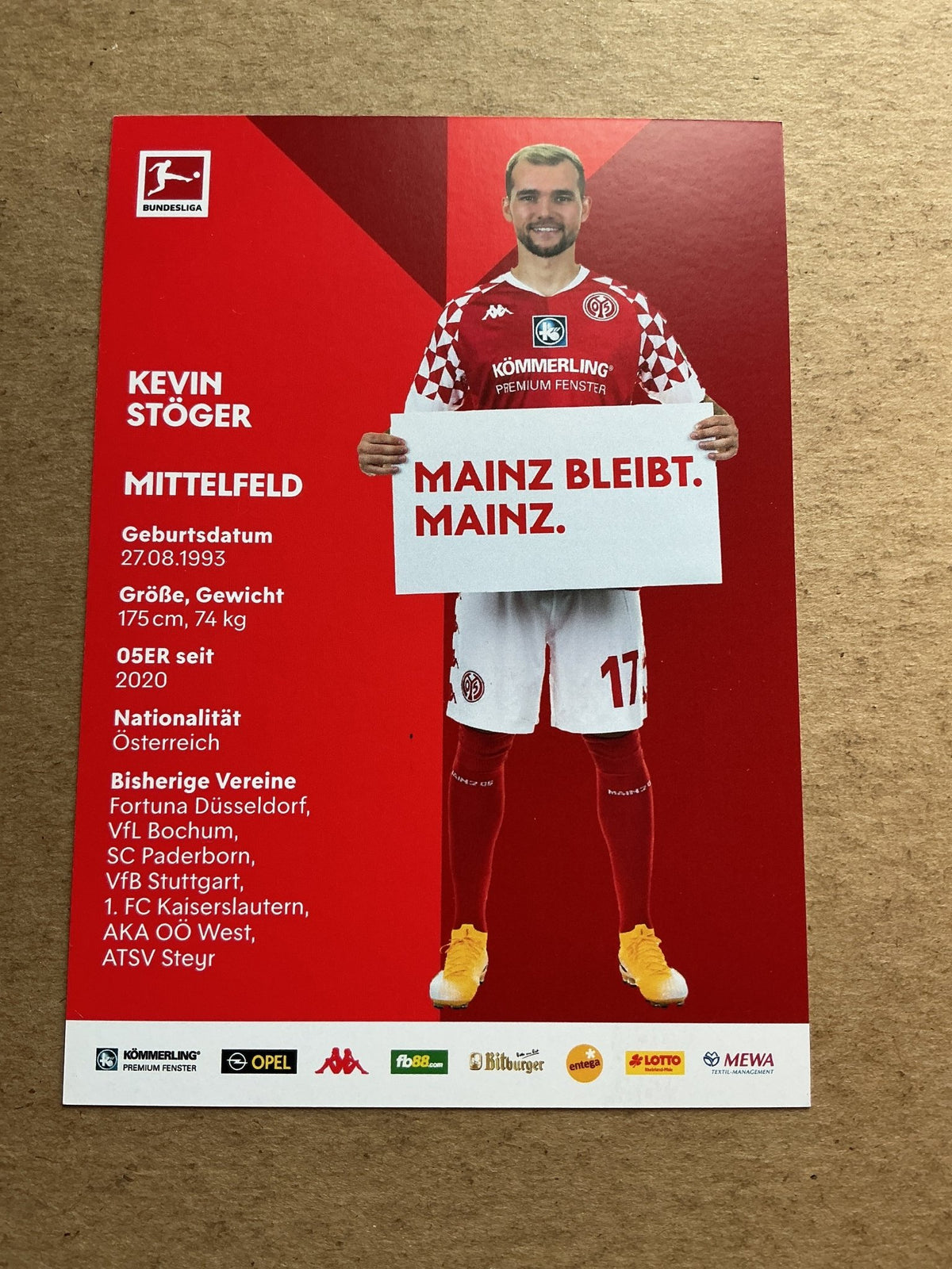 Kevin Stöger, Austria 🇦🇹 FSV Mainz 05 2020/21 hand signed - Autographs-World