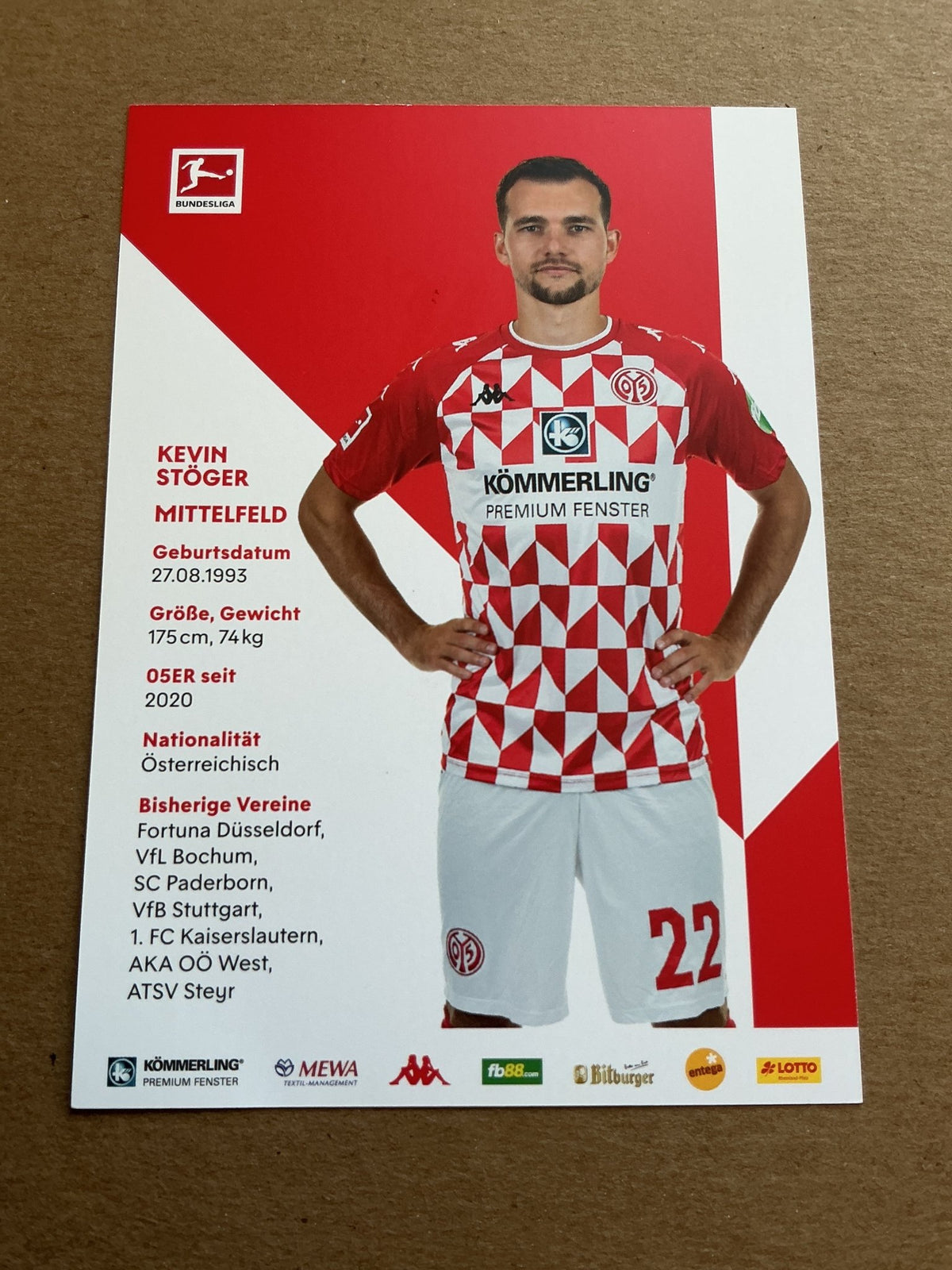 Kevin Stöger, Austria 🇦🇹 FSV Mainz 05 2021/22 hand signed - Autographs-World