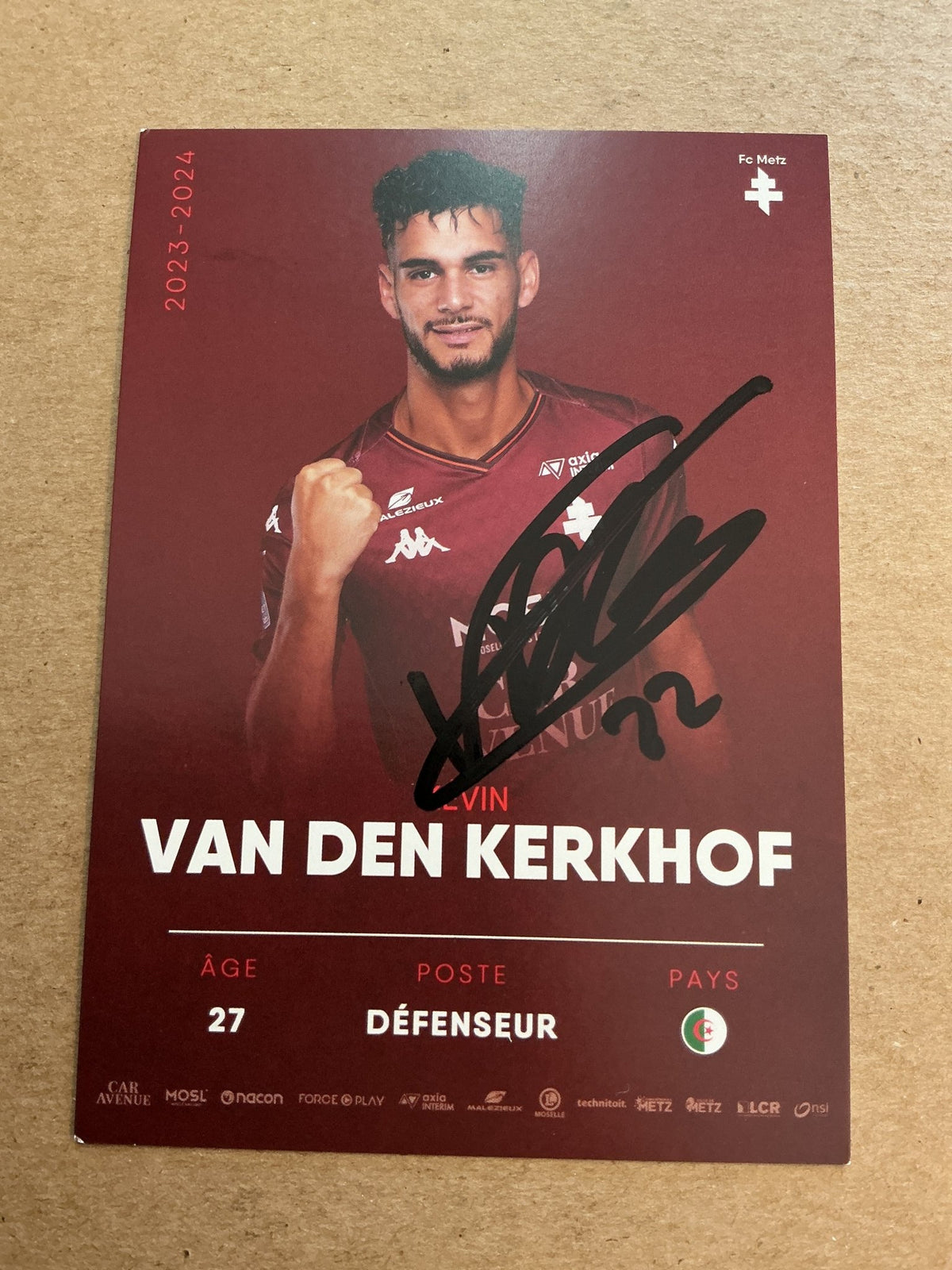 Kevin van den Kerkhof, Algeria 🇩🇿 FC Metz 2023/24 hand signed - Autographs-World