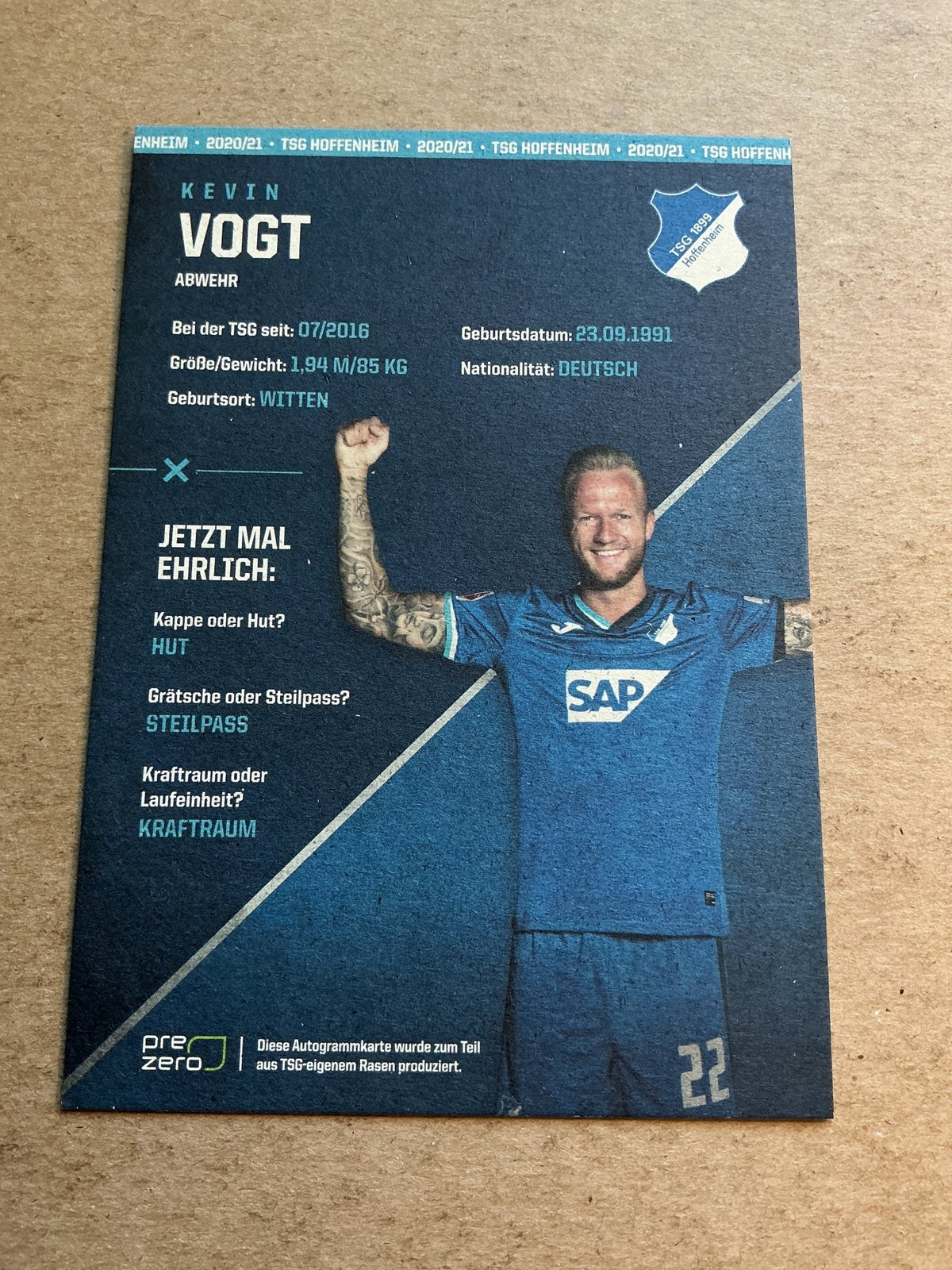 Kevin Vogt, Germany 🇩🇪 TSG 1899 Hoffenheim 2020/21 hand signed - Autographs-World