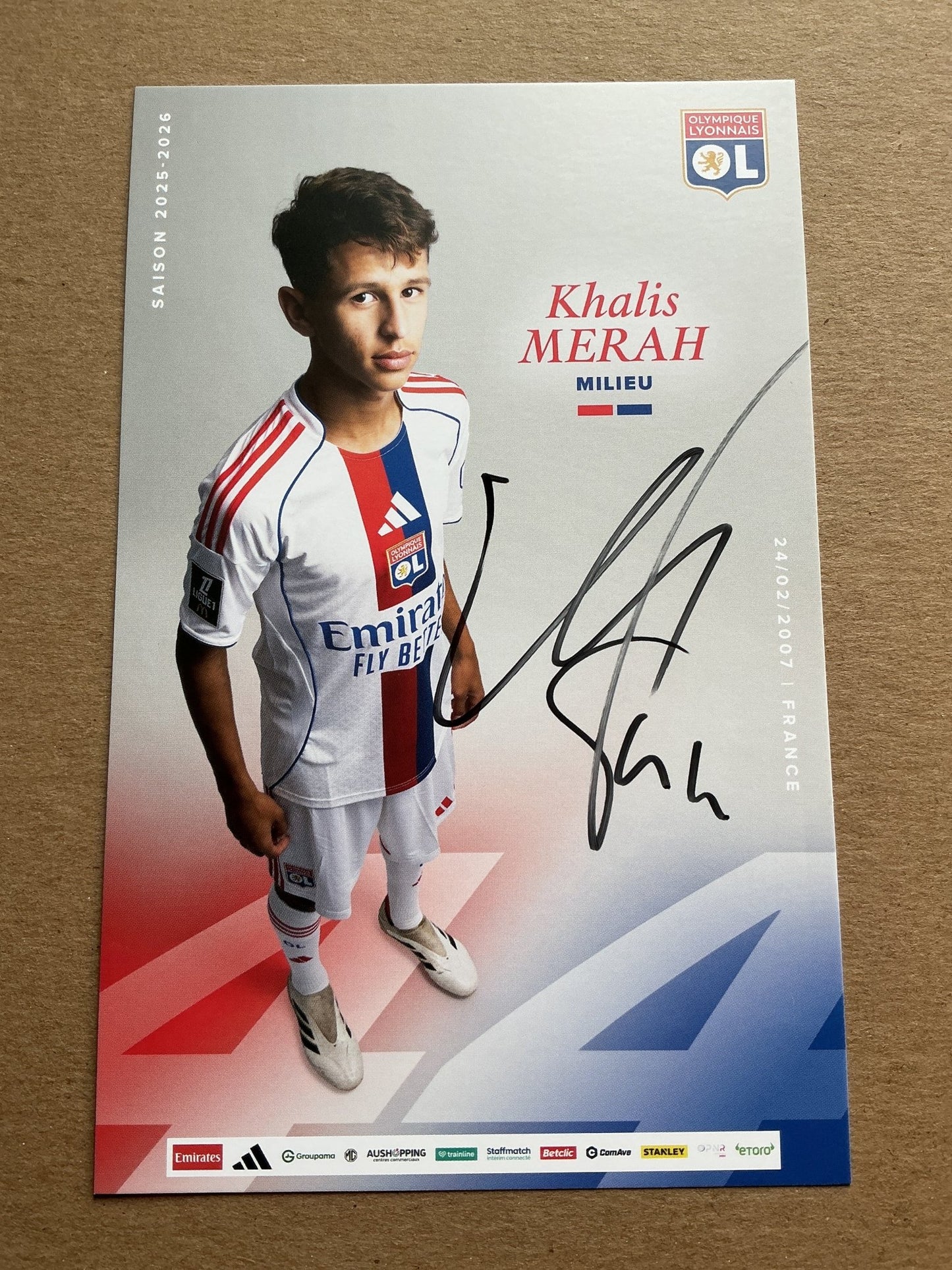 Khalis Merah, France 🇫🇷 Olympique Lyon 2025/26 hand signed - Autographs-World