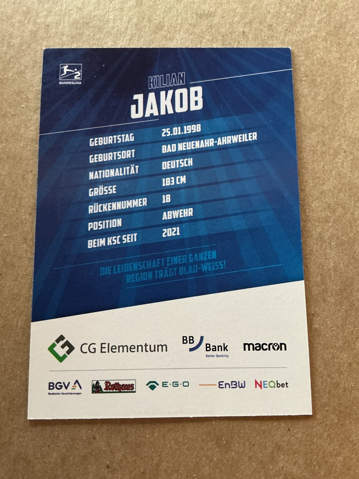 Kilian Jakob, Germany 🇩🇪 Karlsruher SC 2021/22 hand signed - Autographs-World