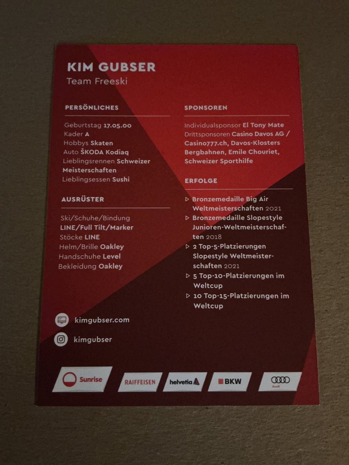 Kim Gubser, Switzerland 🇨🇭 Freestyle 2023/24 hand signed - Autographs-World