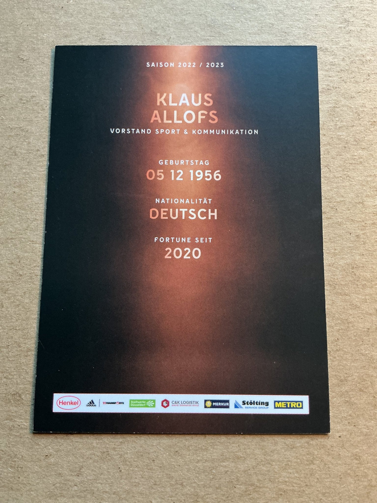 Klaus Allofs, Germany 🇩🇪 Fortuna Düsseldorf 2022/23 hand signed - Autographs-World