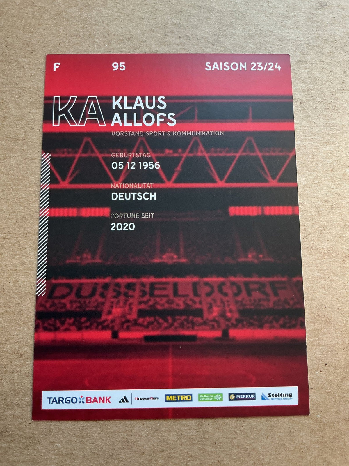 Klaus Allofs, Germany 🇩🇪 Fortuna Düsseldorf 2023/24 hand signed - Autographs-World