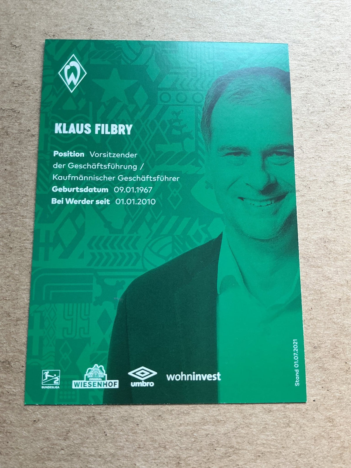 Klaus Filbry, Germany 🇩🇪 SV Werder Bremen 2021/22 hand signed - Autographs-World