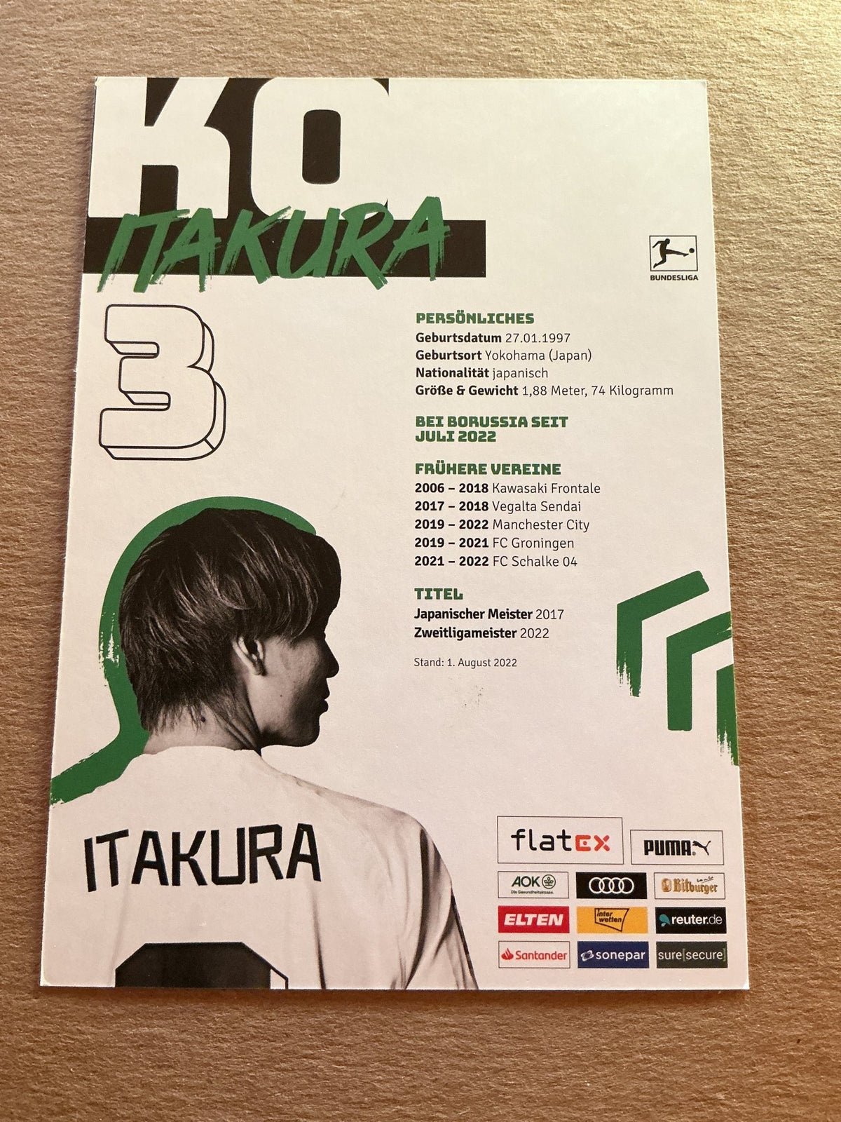 Ko Itakura, Japan 🇯🇵 Borussia Mönchengladbach 2022/23 hand signed - Autographs-World