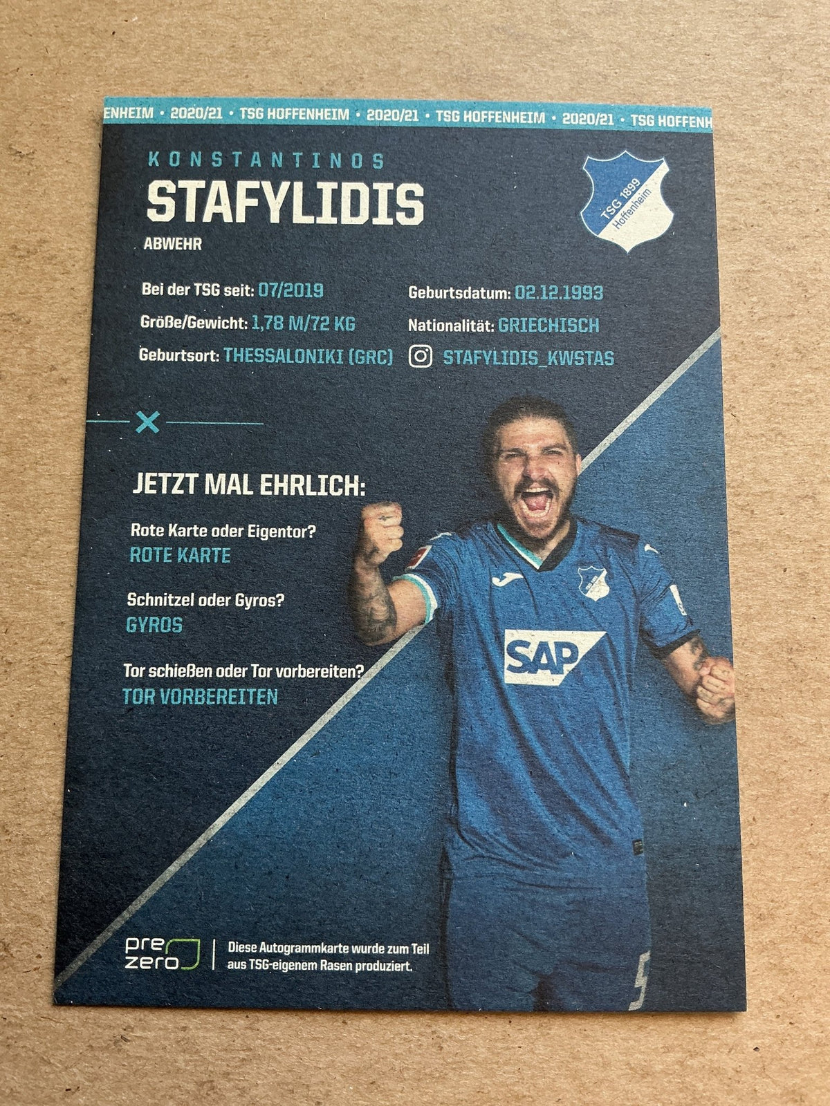 Konstantinos Stafylidis, Greece 🇬🇷 TSG 1899 Hoffenheim 2020/21 hand signed - Autographs-World