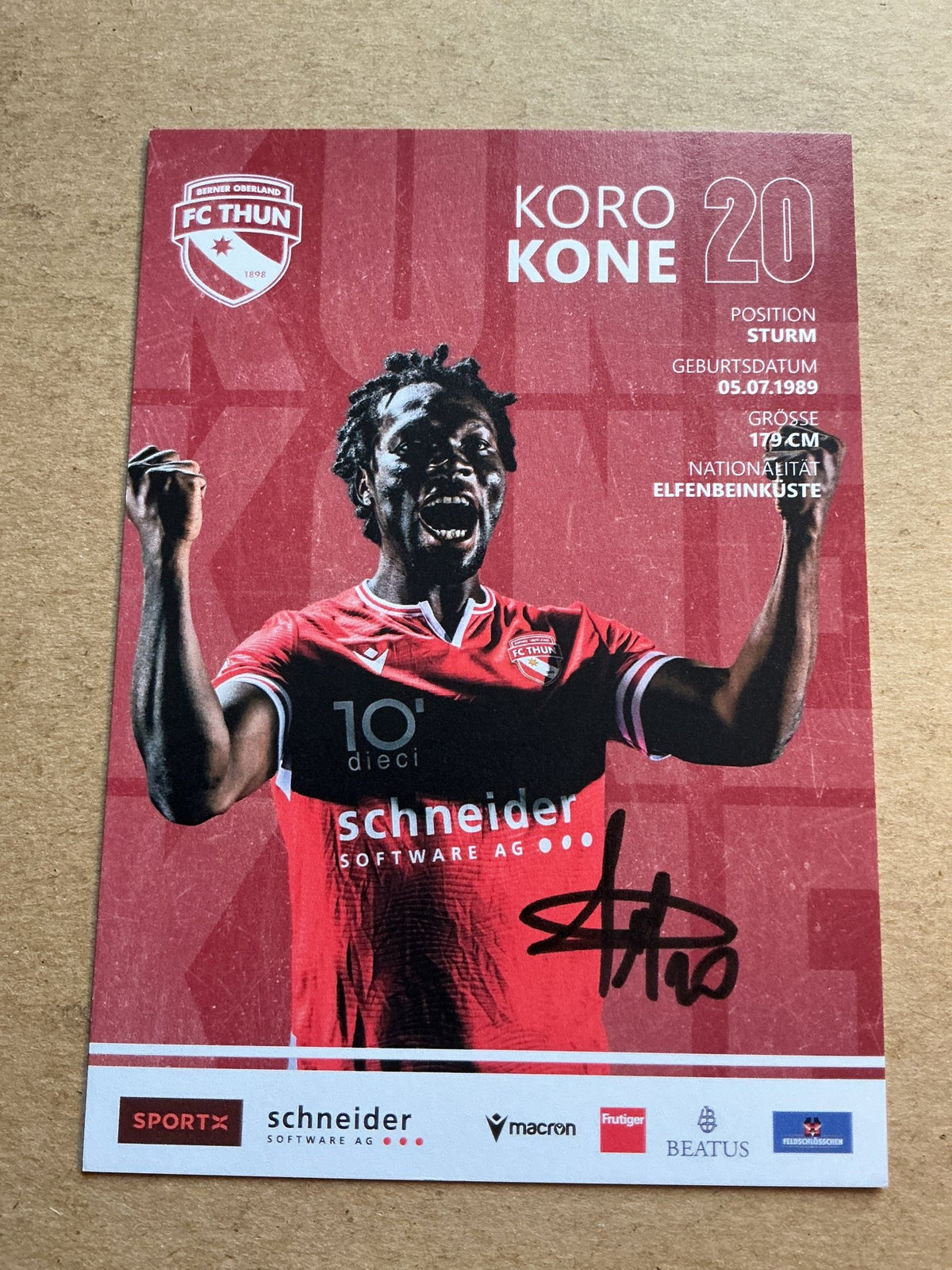 Koro Kone, Ivory Coast 🇨🇮 FC Thun 2023/24 hand signed - Autographs-World
