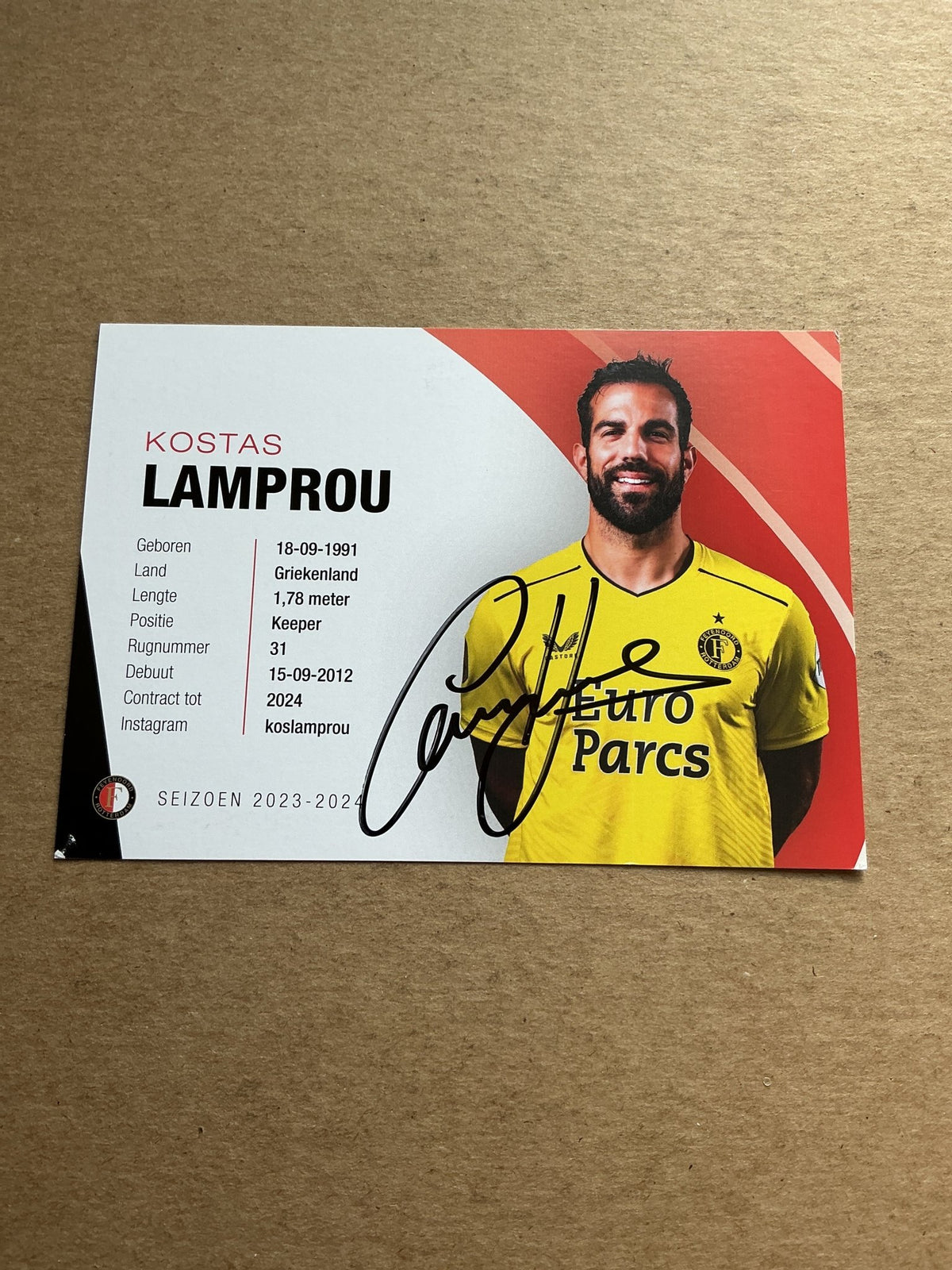 Kostas Lamprou, Greece 🇬🇷 Feyenoord Rotterdam 2023/24 hand signed - Autographs-World