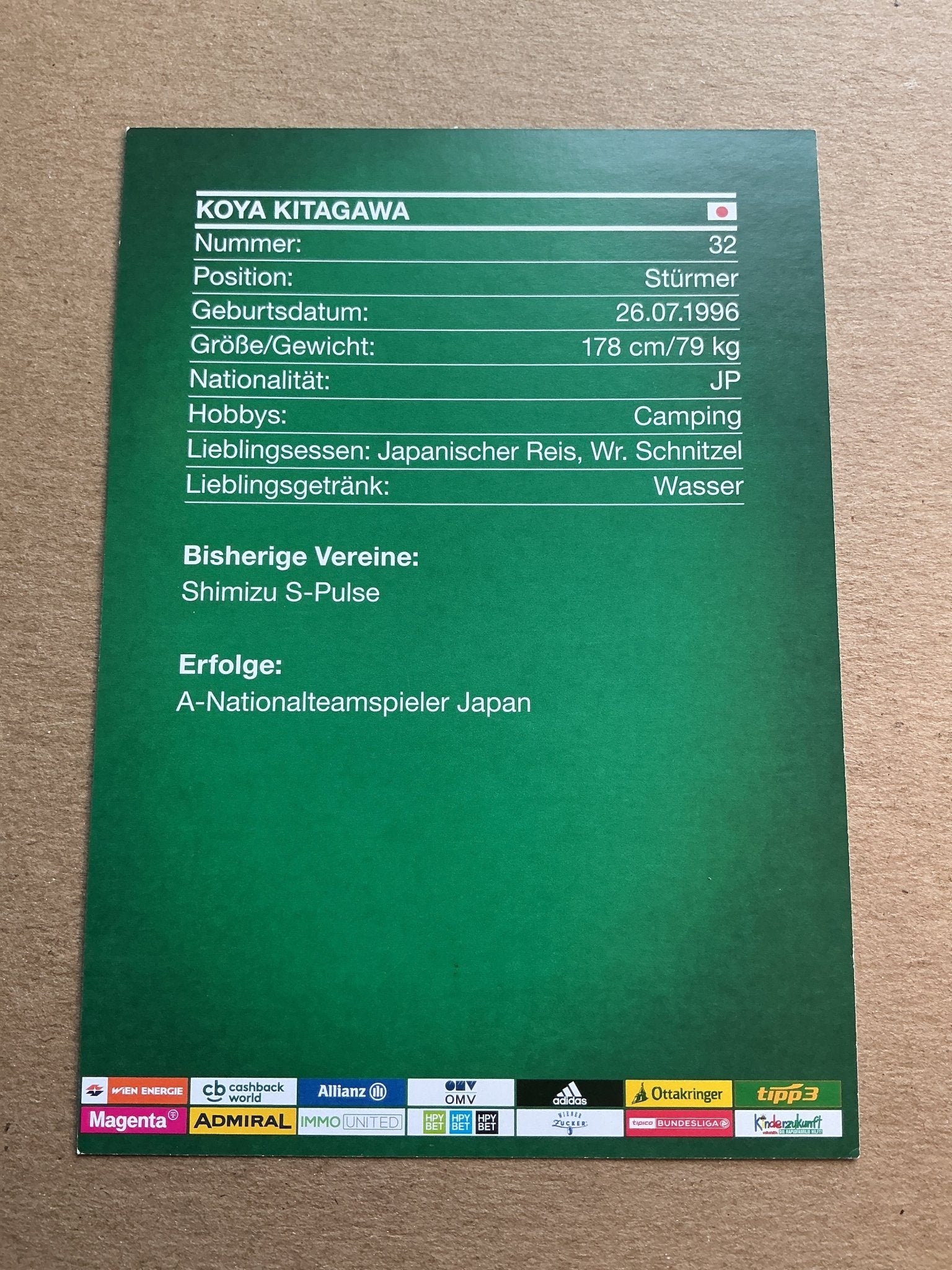 Koya Kitagawa, Japan 🇯🇵 Rapid Wien 2019/20 hand signed - Autographs-World