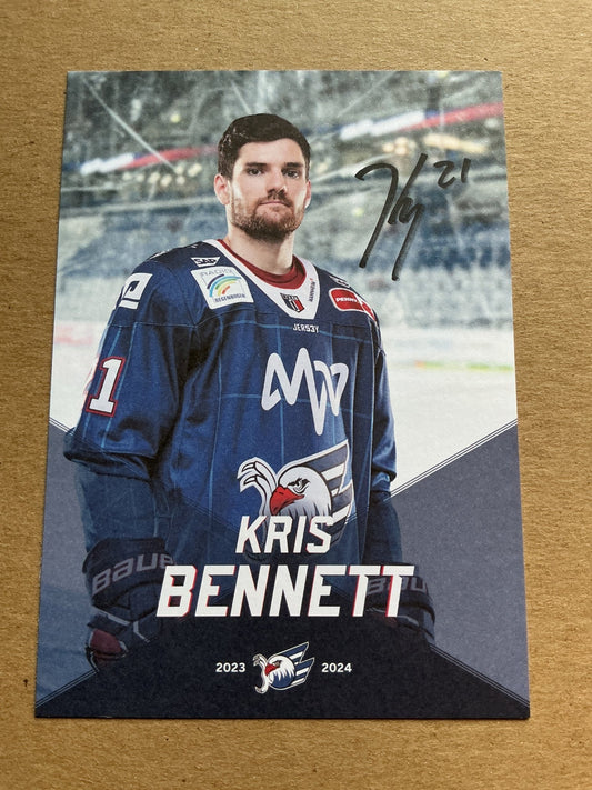 Kris Bennett, Canada 🇨🇦 Adler Mannheim 2023/24 hand signed - Autographs-World