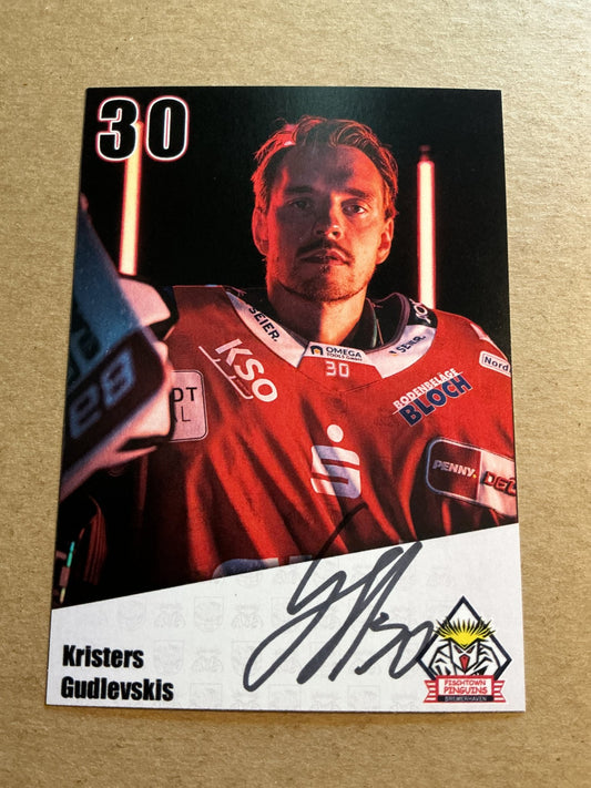 Kristers Gudlevskis, Latvia 🇱🇻 Fishtown Pinguins 2024/25 hand signed - Autographs-World