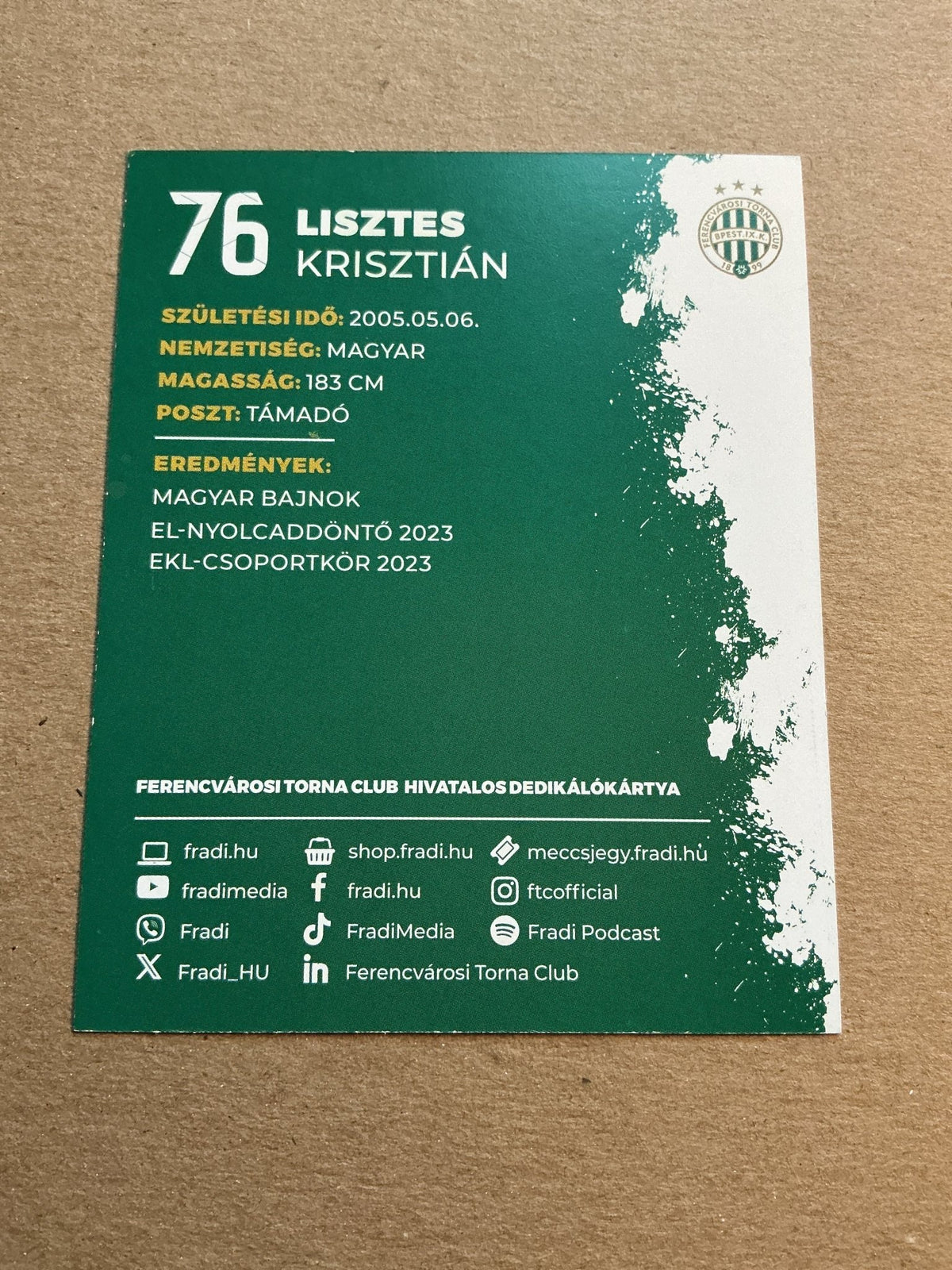 Kristián Lisztes, Hungary 🇭🇺 Ferencváros TC 2023/24 hand signed - Autographs-World