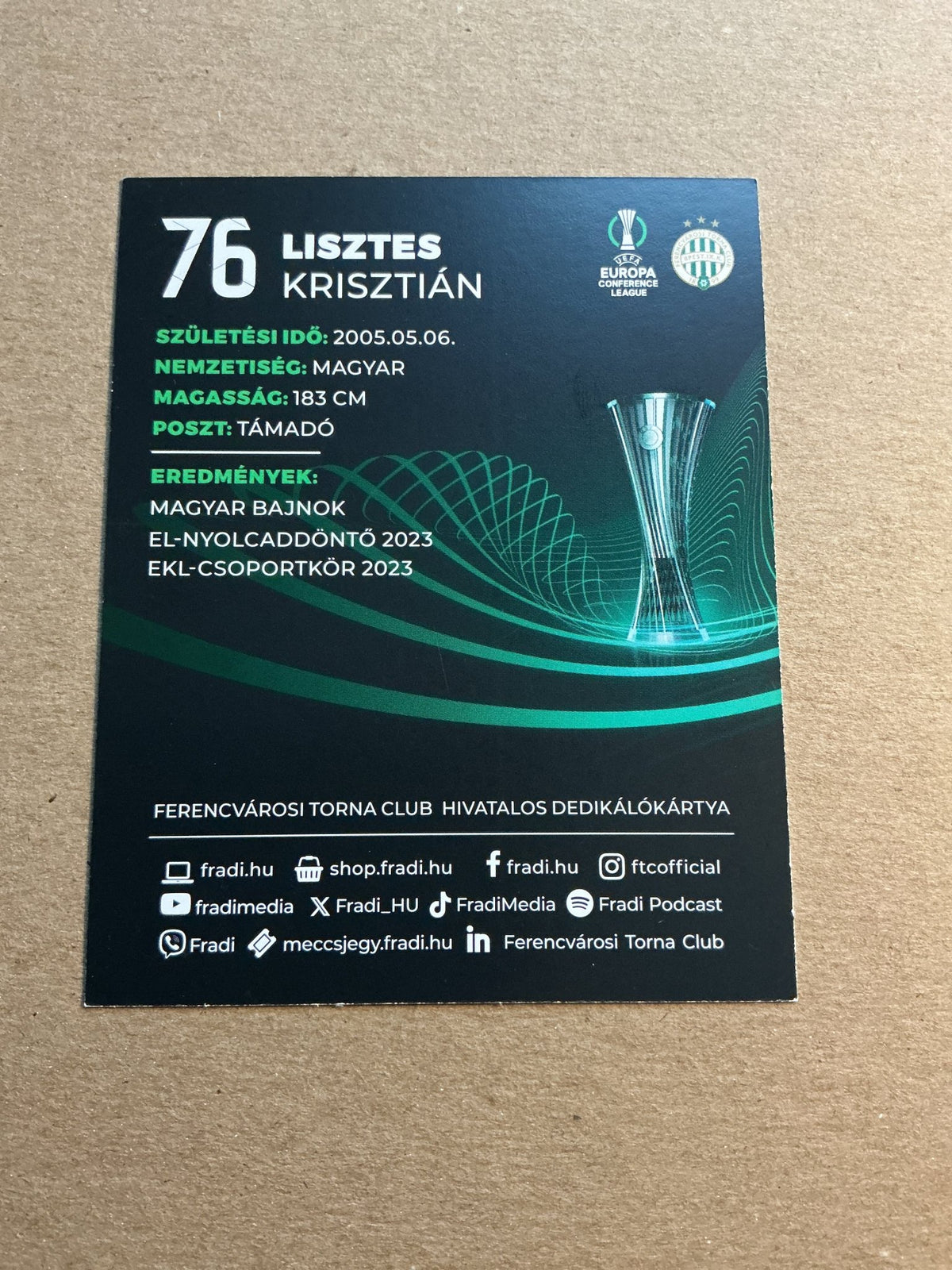 Kristián Lisztes, Hungary 🇭🇺 Ferencváros TC 2023/24 hand signed - Autographs-World