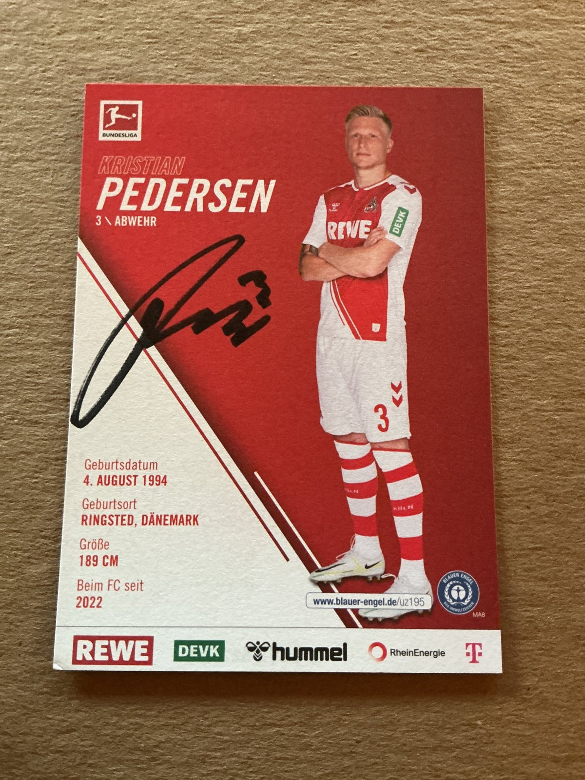 Kristian Pedersen, Denmark 🇩🇰 1.FC Köln 2022/23 hand signed - Autographs-World