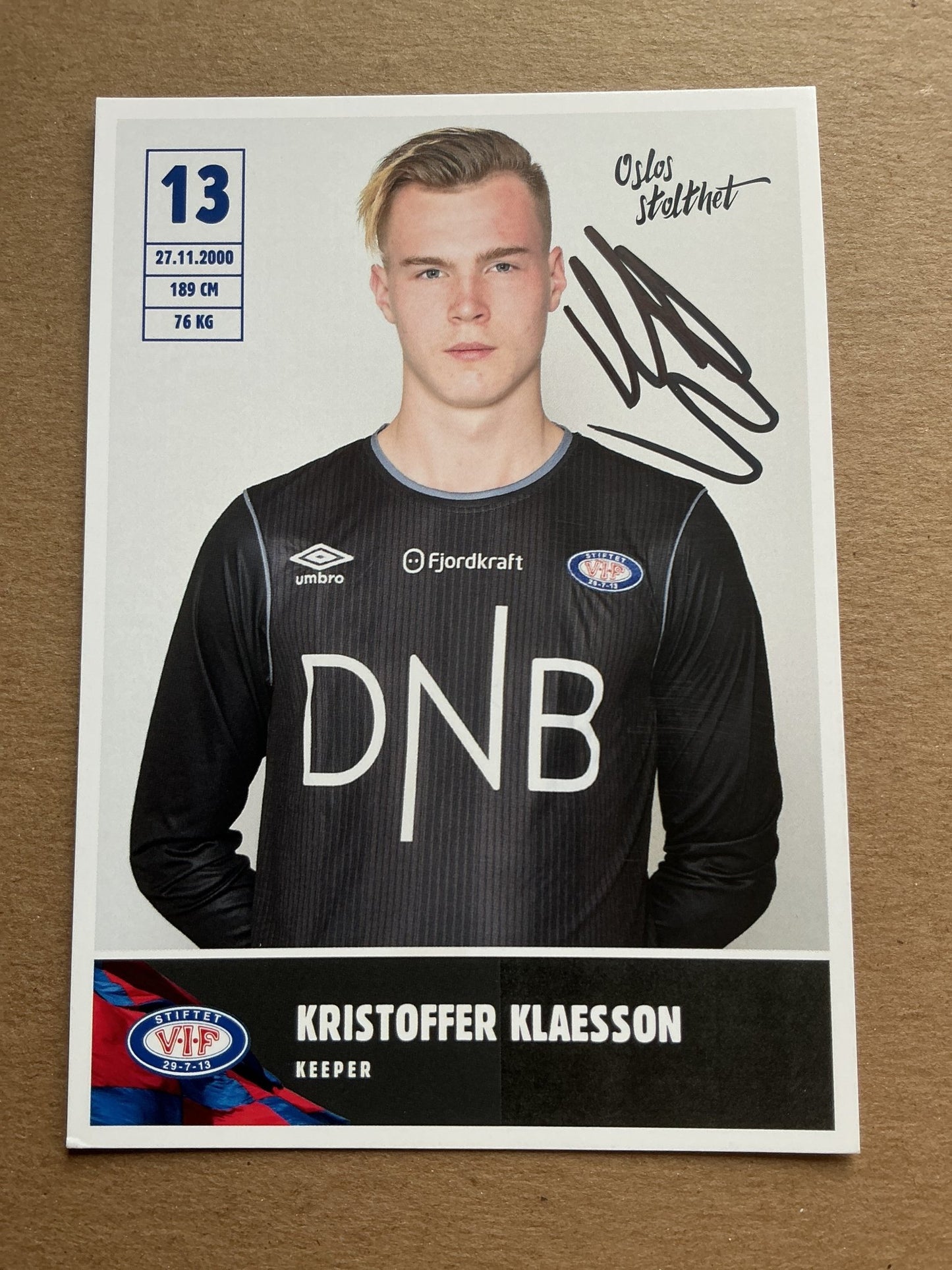 Kristoffer Klaesson, Norway 🇳🇴 Vålerenga IF 2019/20 hand signed - Autographs-World
