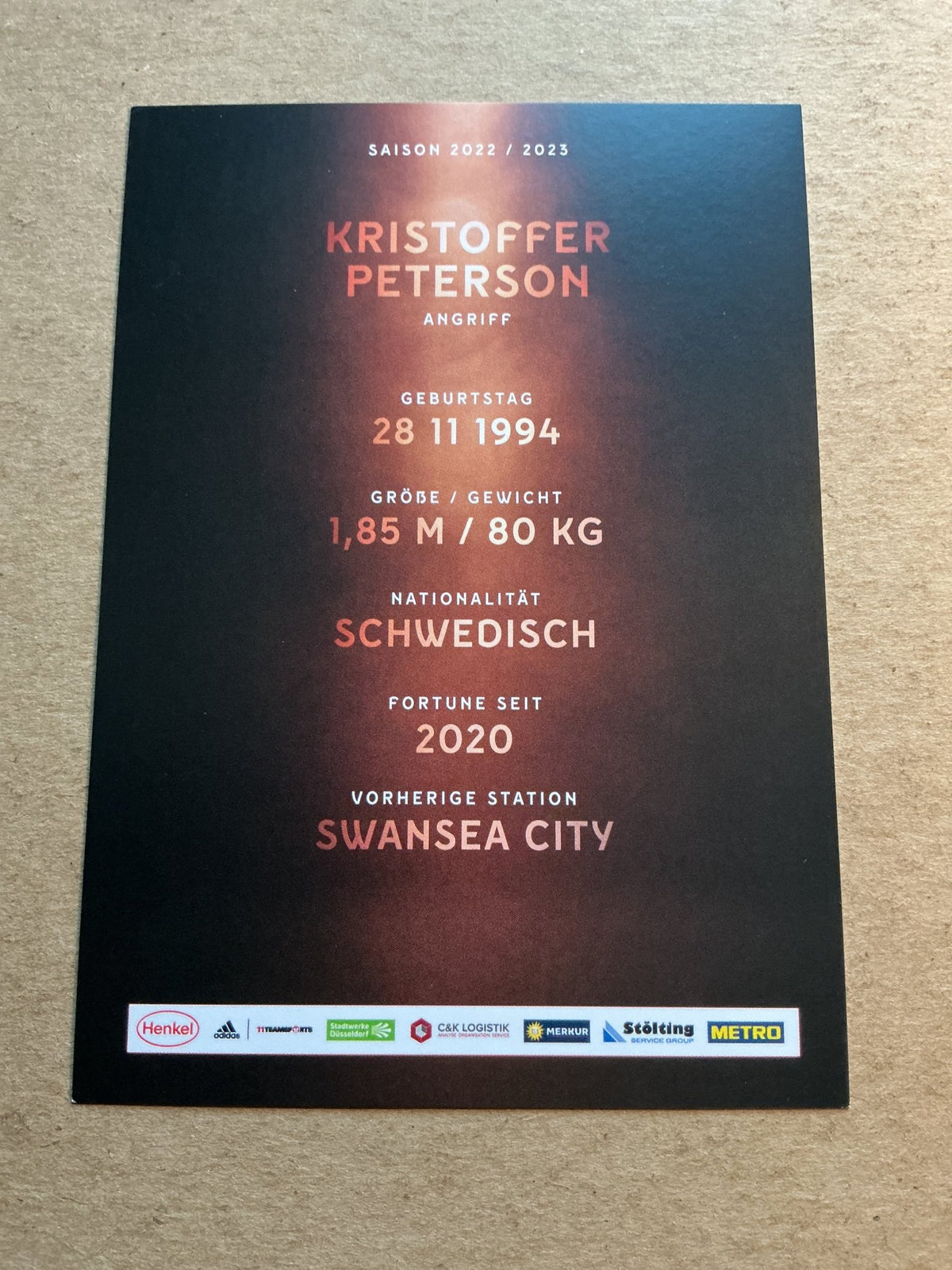 Kristoffer Peterson, Sweden 🇸🇪 Fortuna Düsseldorf 2022/23 hand signed - Autographs-World