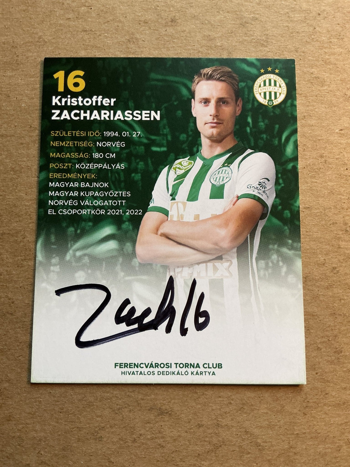 Kristoffer Zachariassen, Norway 🇳🇴 Ferencváros 2022/23 hand signed - Autographs-World