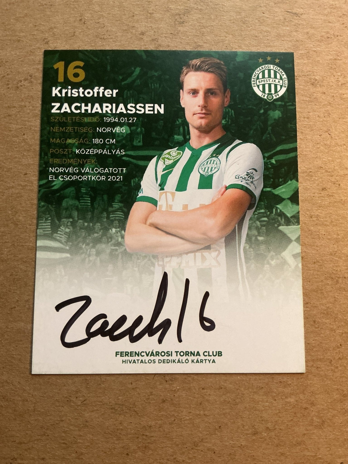 Kristoffer Zachariassen, Norway 🇳🇴 Ferencvaros TC 2021/22 hand signed - Autographs-World