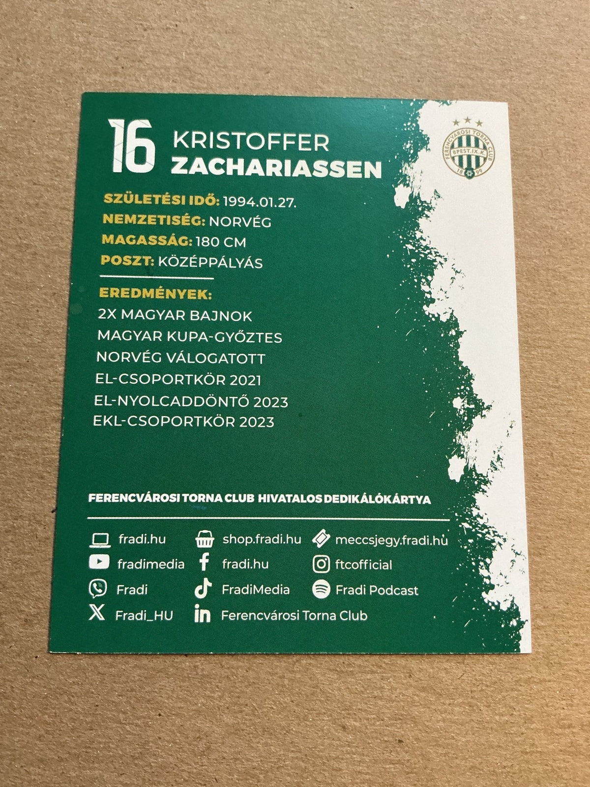 Kristoffer Zachatiassen, Norway 🇳🇴 Ferencváros TC 2023/24 hand signed - Autographs-World
