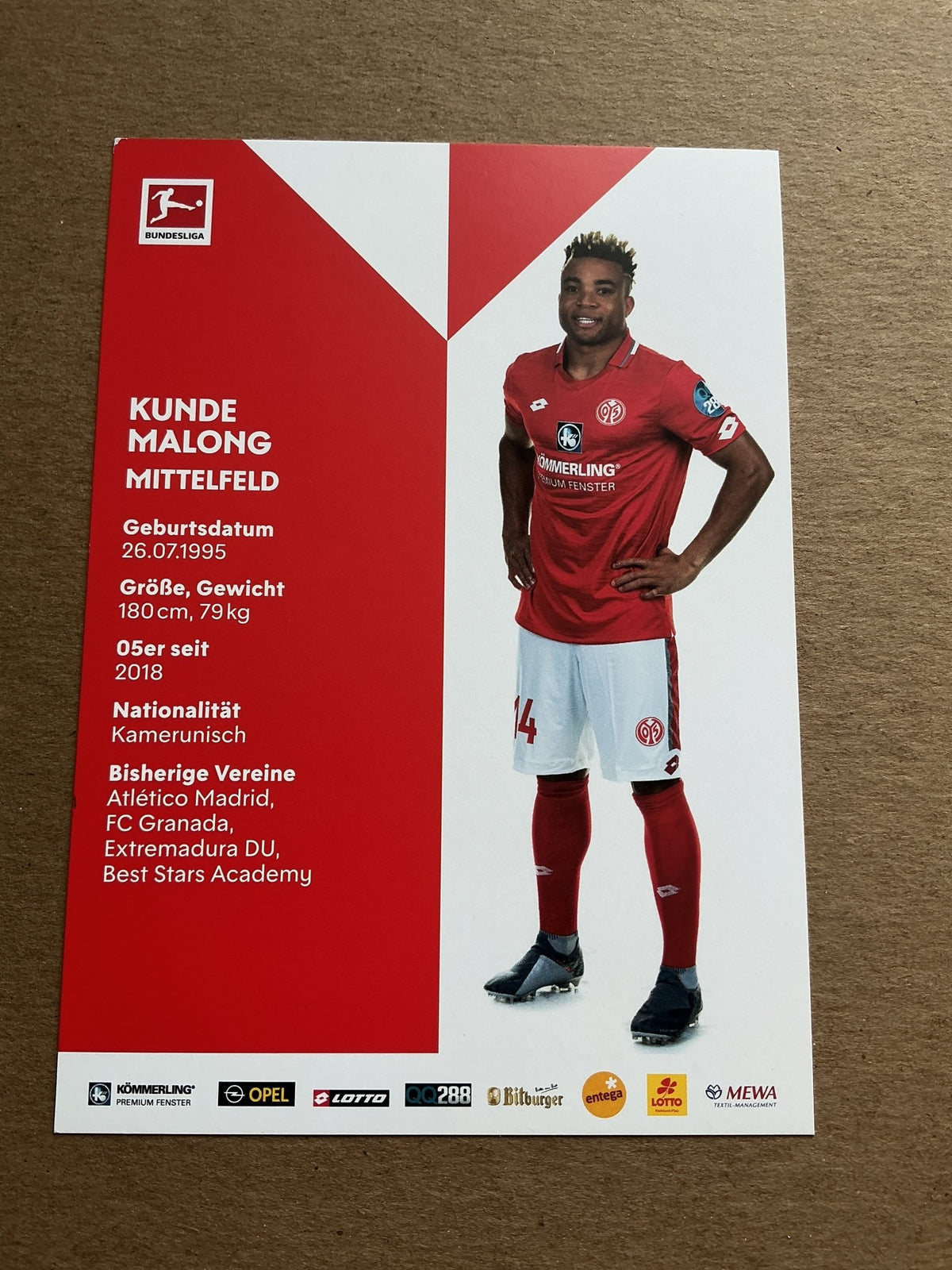 Kunde Malong, Cameroon 🇨🇲 FSV Mainz 05 2019/20 hand signed - Autographs-World