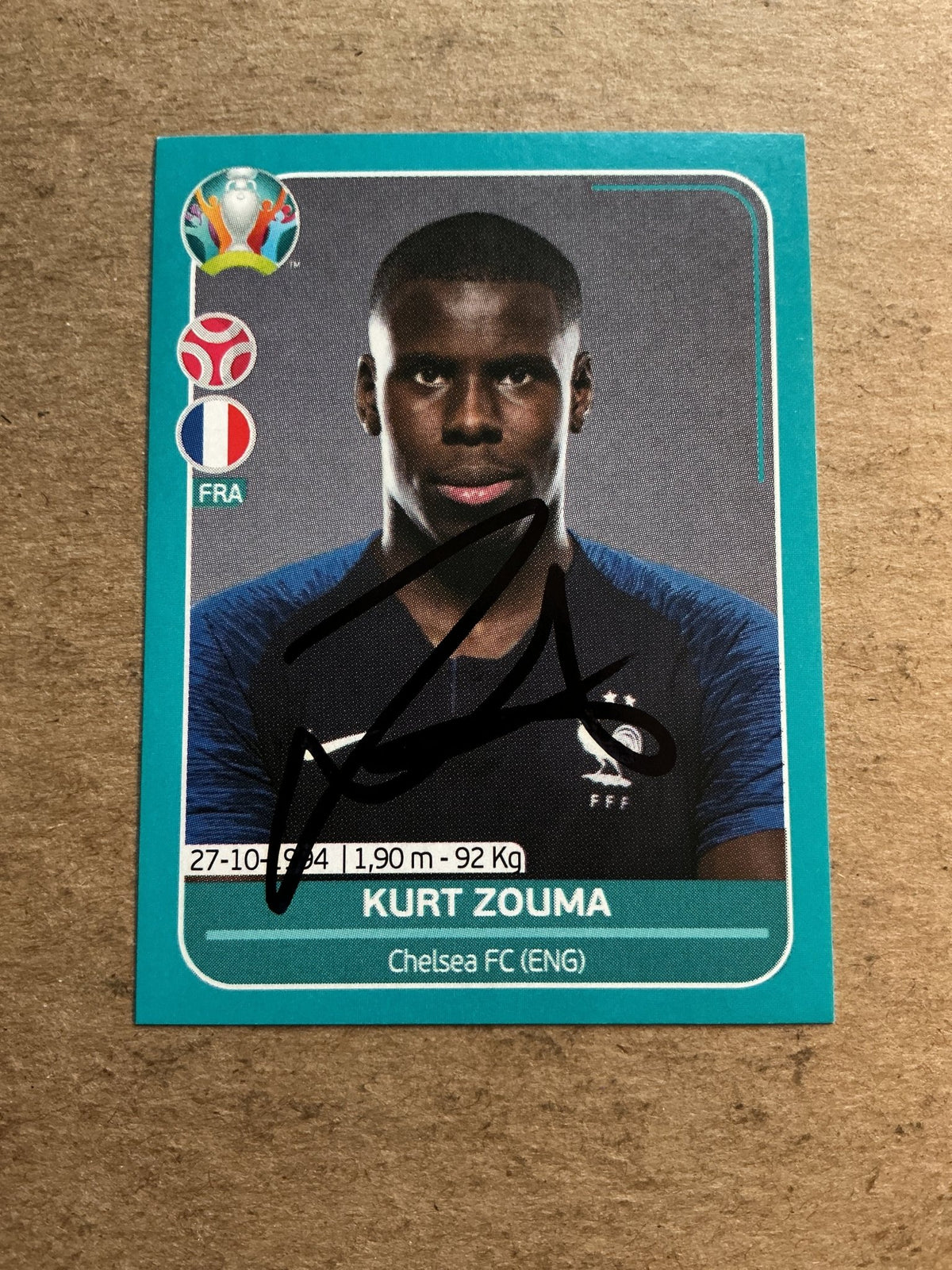 Kurt Zouma, France 🇫🇷 UEFA Euro 2020 Panini hand signed - Autographs-World